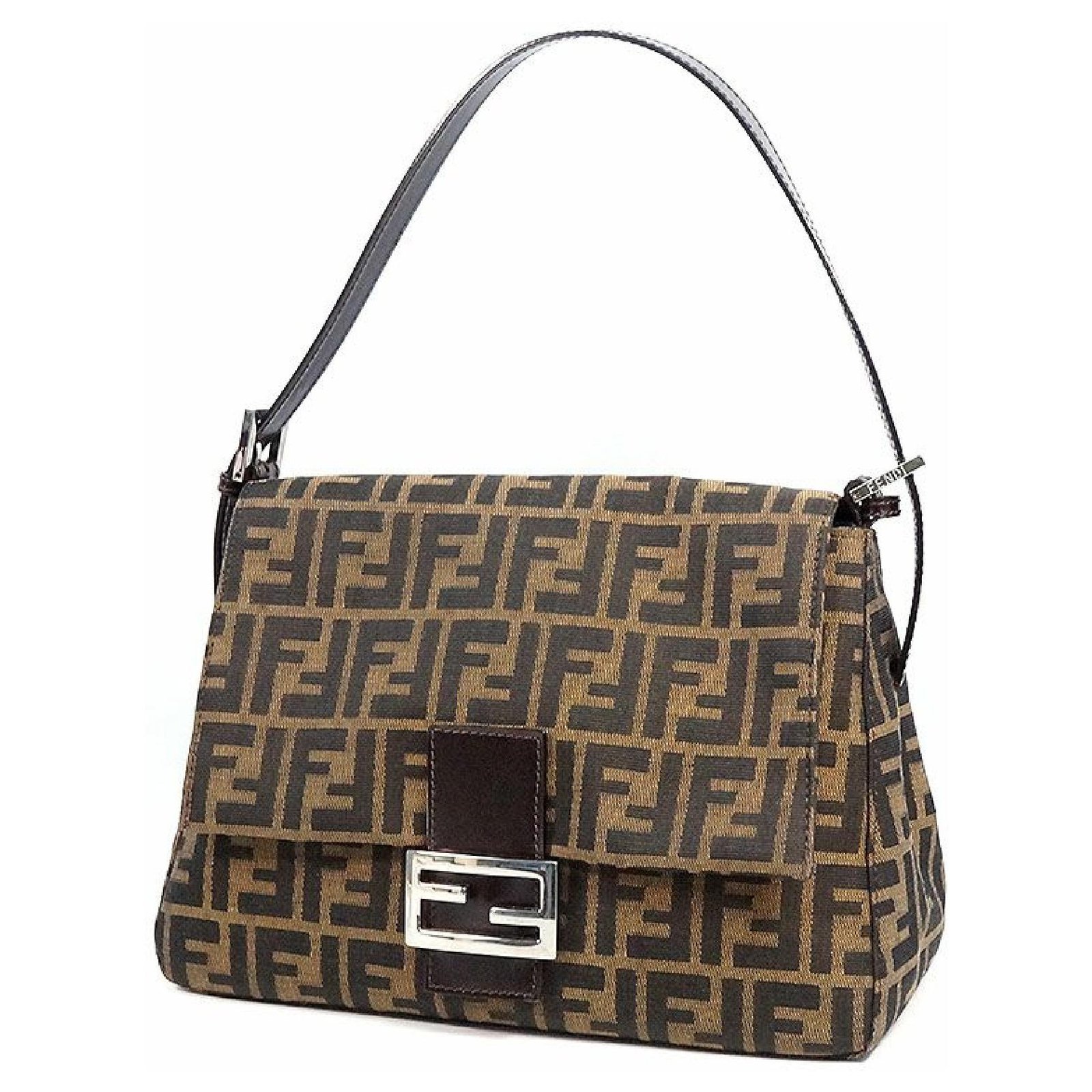 Authentic Fendi Zucca Mamma Baguette Shoulder Bag Monogram 