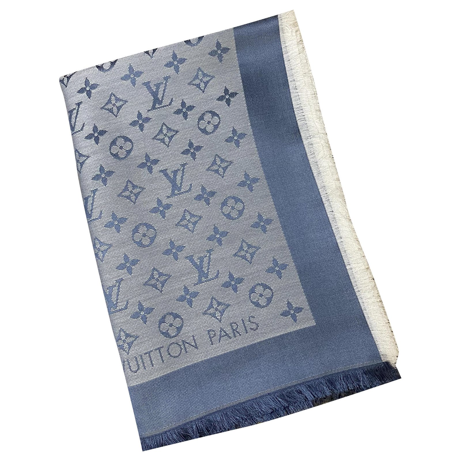 Louis Vuitton Light Blue Denim Shawl Silk Wool ref.259398 - Joli Closet