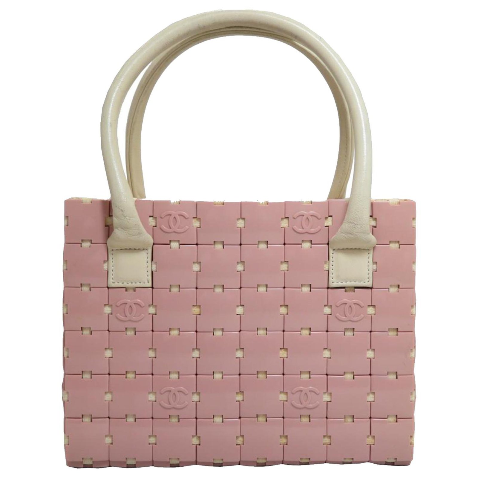 Chanel Pink Puzzle Block Handbag White Leather Plastic ref.259804