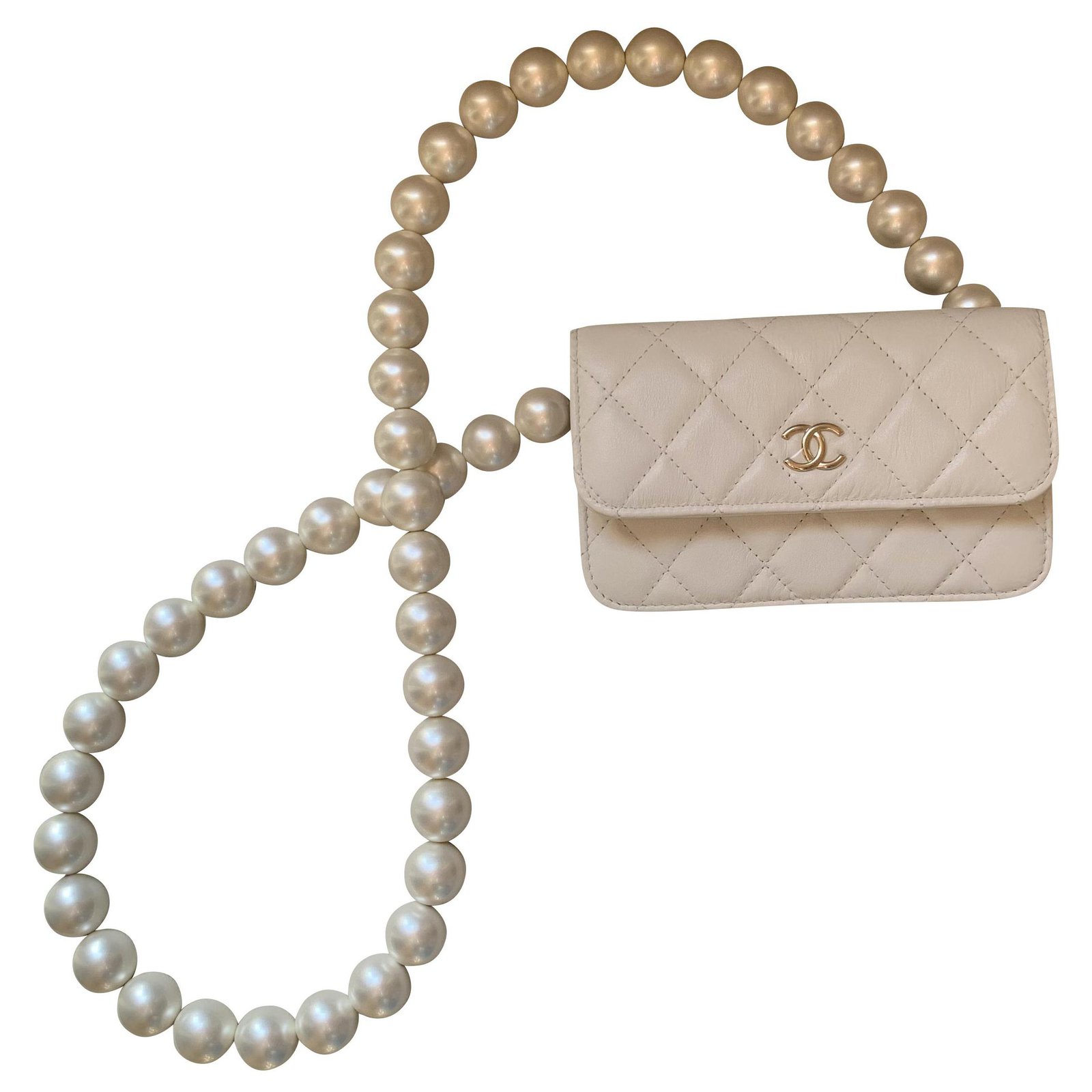 white chanel pearl bag strap