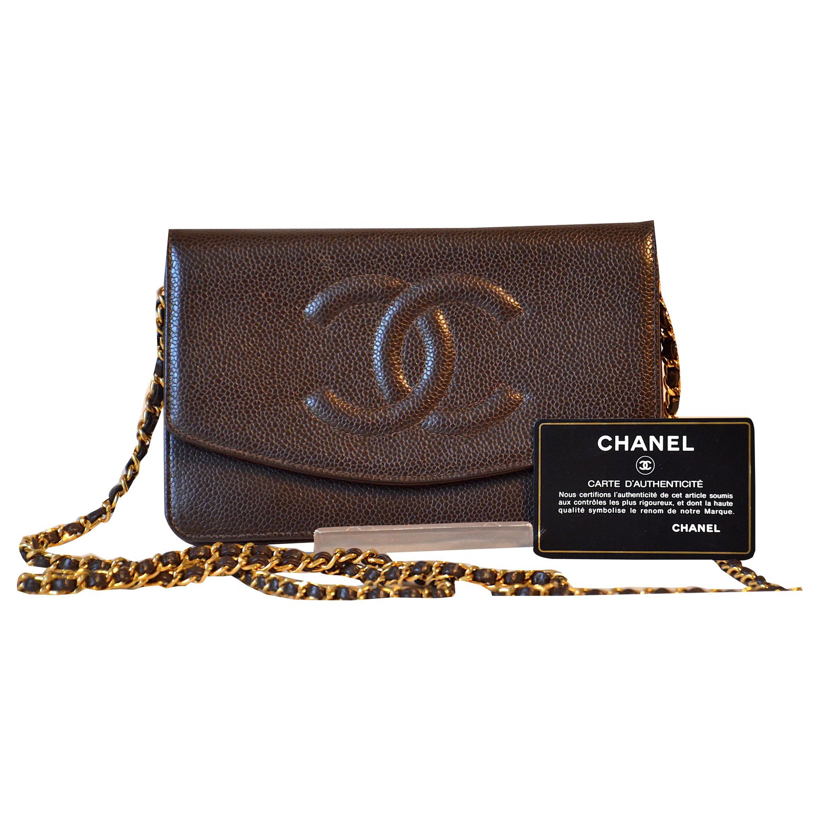 Wallet On Chain Chanel Handbags Dark brown Leather ref.261408 - Joli Closet