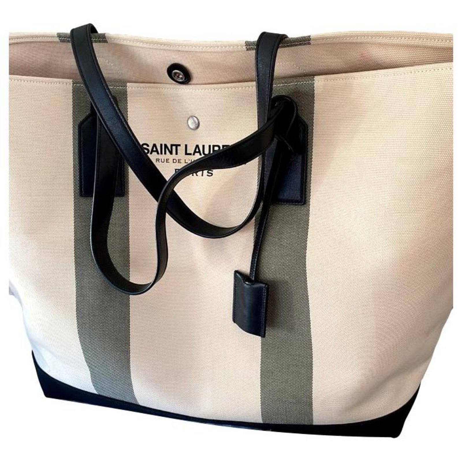 Black Rive Gauche striped cotton-canvas tote bag, Saint Laurent