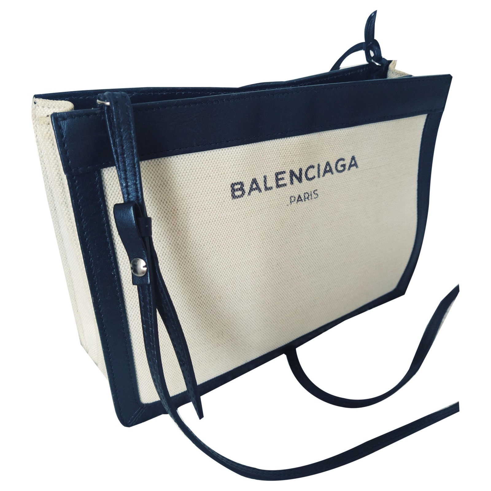 BALENCIAGA NAVY Cabas XS 2way Hand Tote Bag Pouch Canvas Leather White  18ML183  eBay