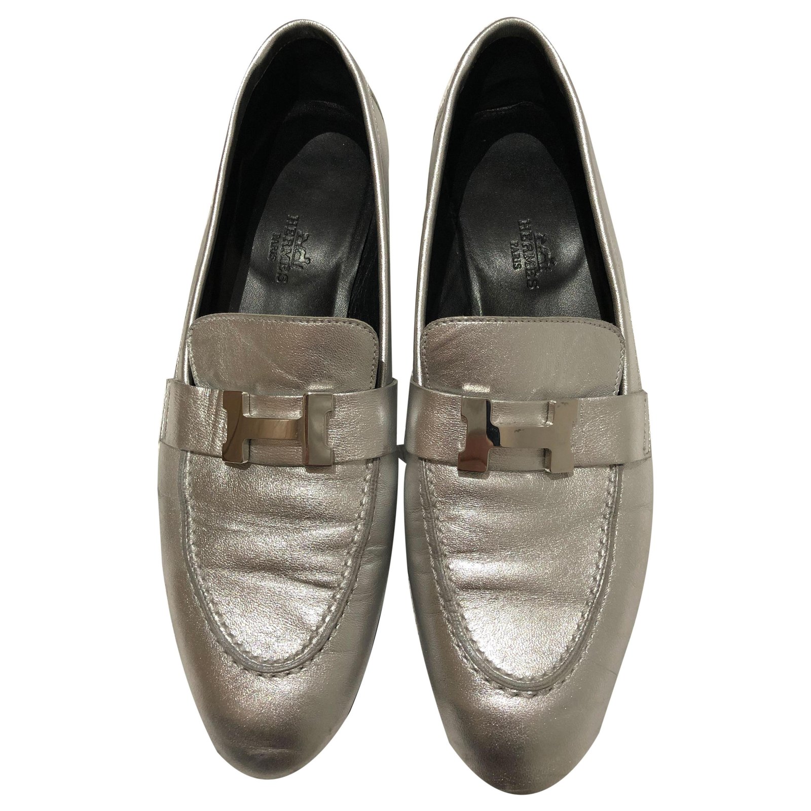 Hermès Flats Silvery Leather ref.262297 - Joli Closet