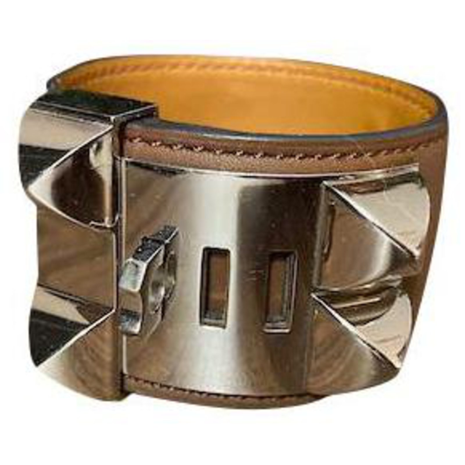 Hermes Collier de Chien Leather Gold Plated Cuff Bracelet Hermes