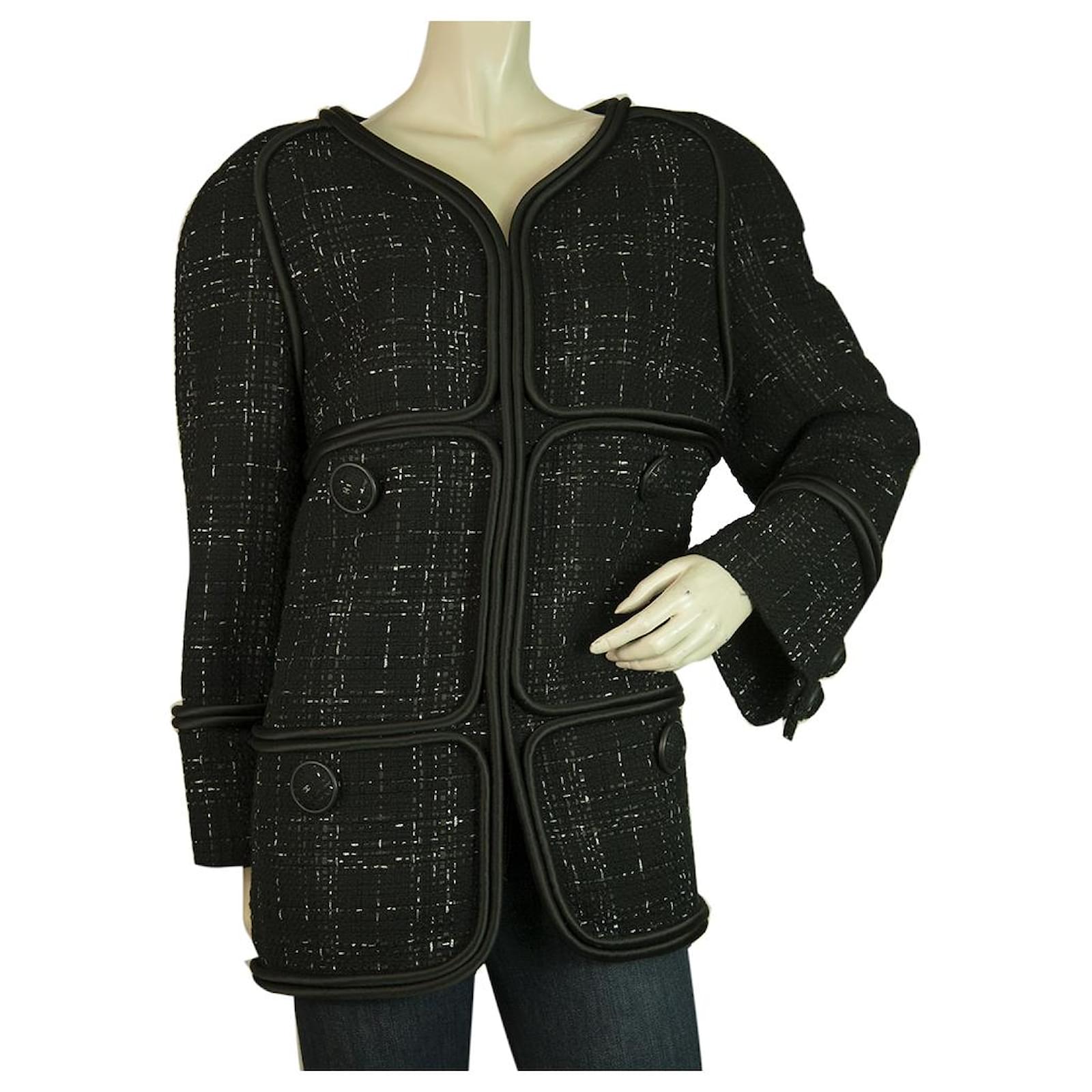 未使用★CHANEL★ツイード★リボンCOCO★ブルゾン★ジャケット Chanel Black Coco Ribbon Woven Tweed Corded Cotton Wool blend