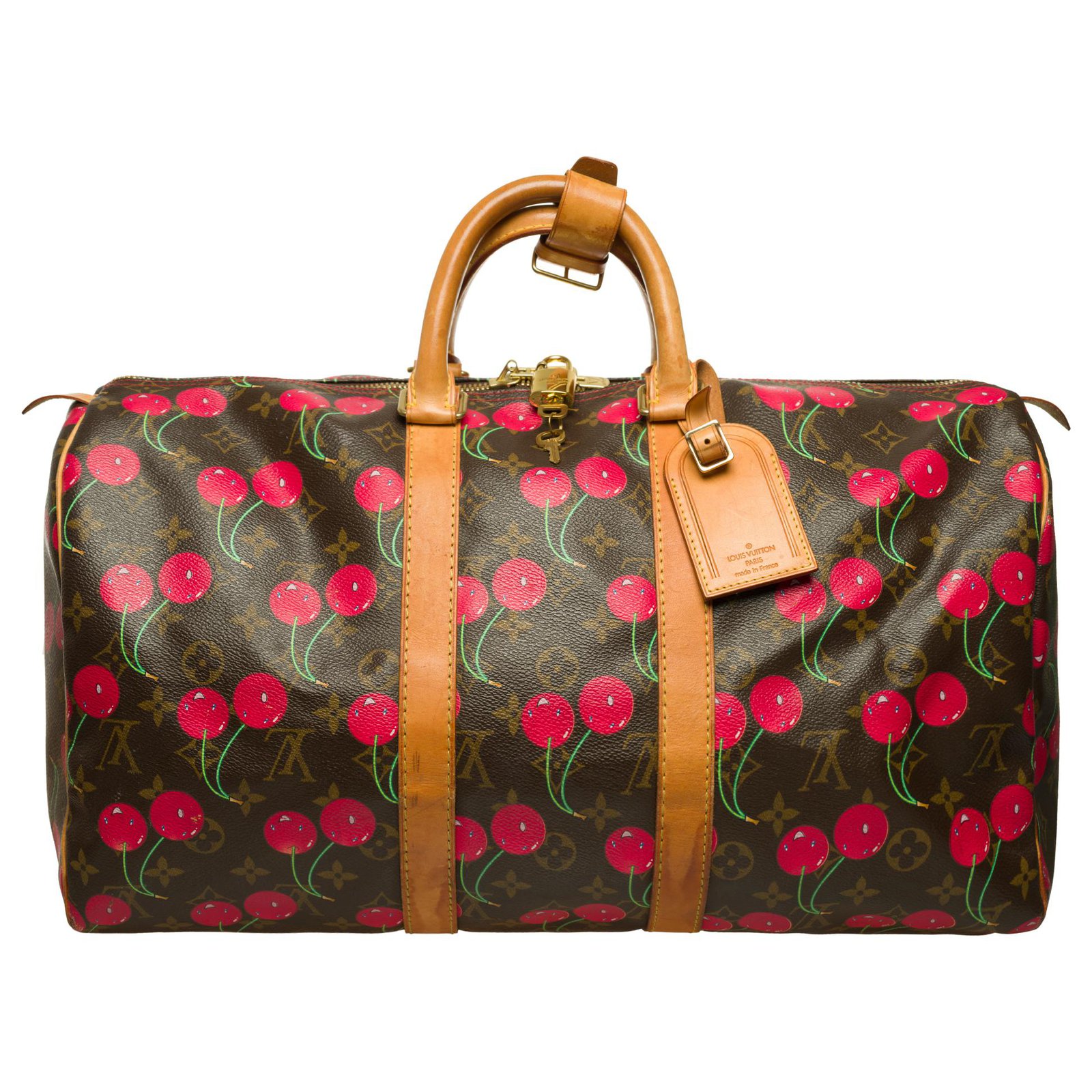 Limited edition - Collector - Louis Vuitton Keepall travel bag 45 Murakami  Cherry in monogram canvas Brown Red Leather Cloth ref.262705 - Joli Closet