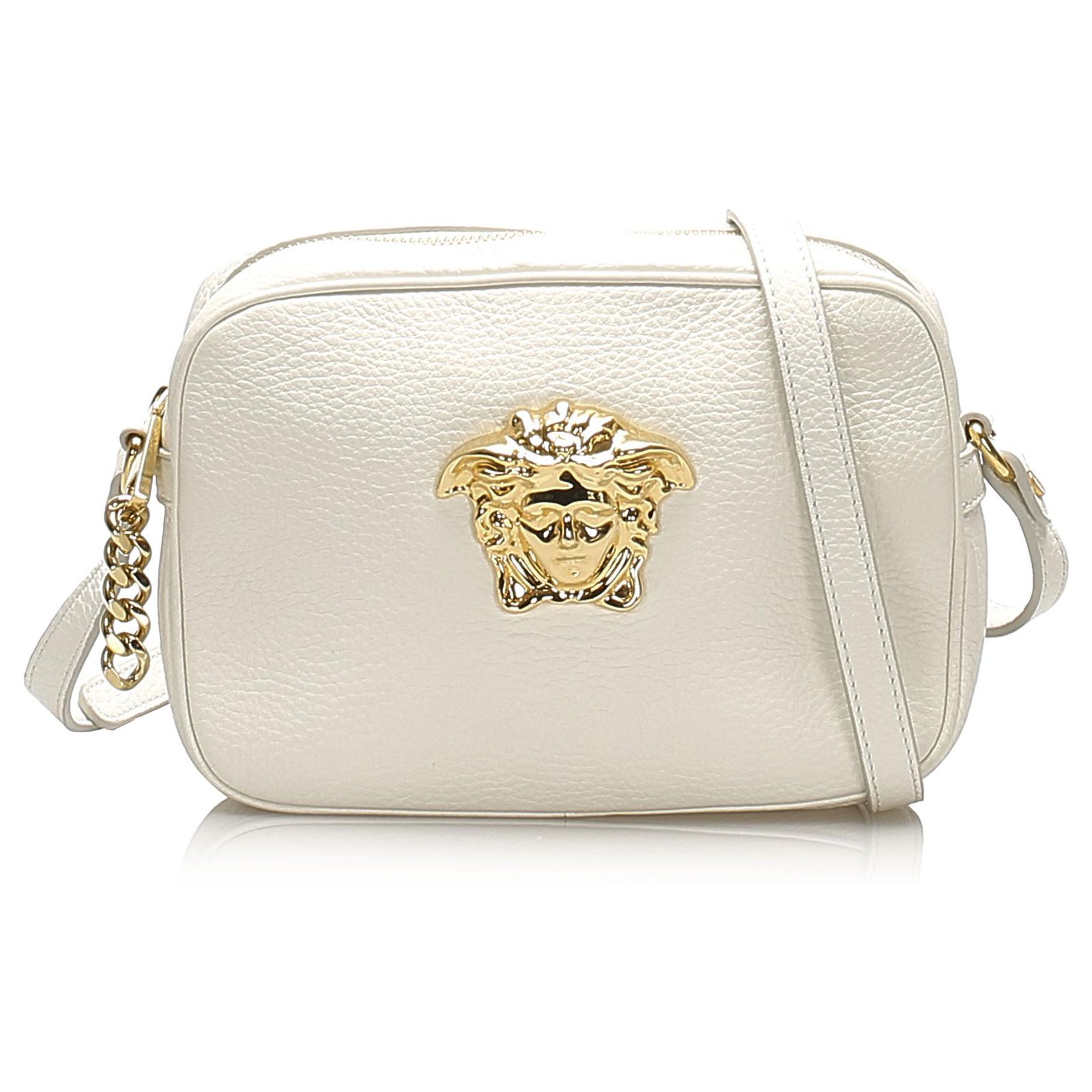 Versace White Leather Palazzo Medusa Camera Crossbody Bag