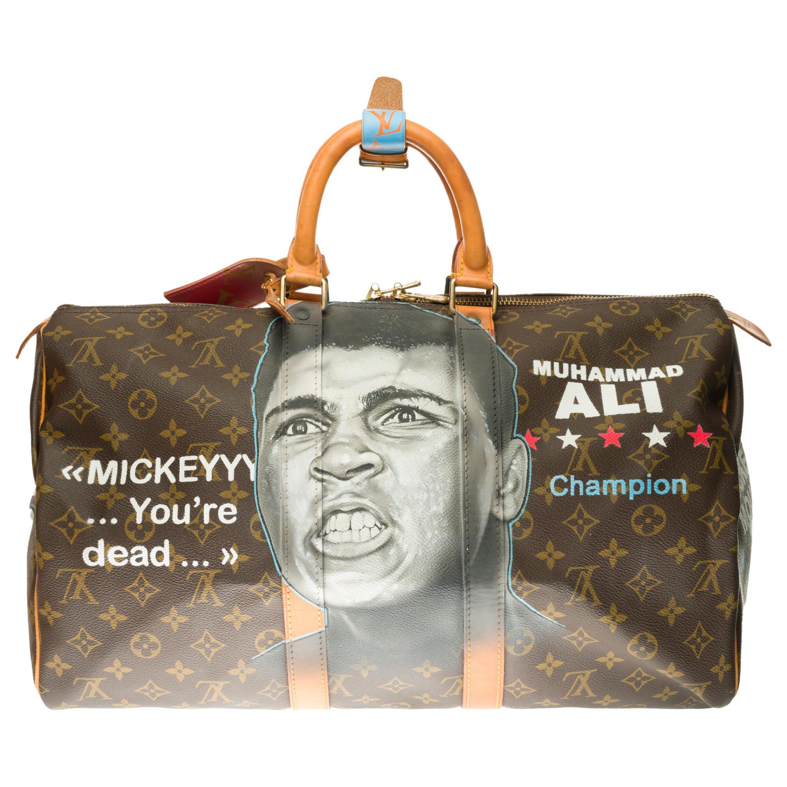 Louis Vuitton Superb Keepall 45 cm in Monogram canvas and customized  leather Muhammad Ali Vs Mickey Brown Cloth ref.263720 - Joli Closet