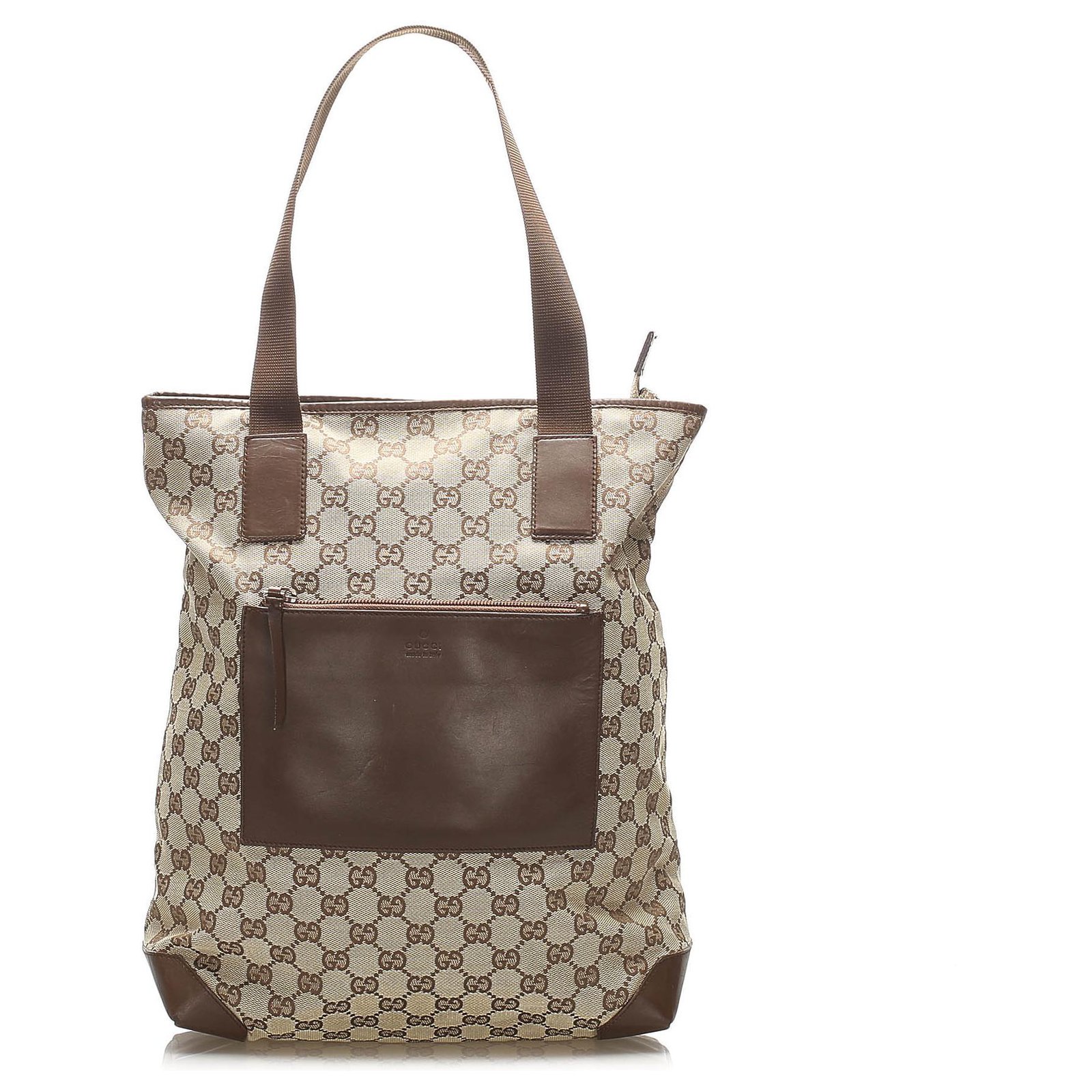 Authentic Gucci Brown GG Fabric Canvas Tote Bag