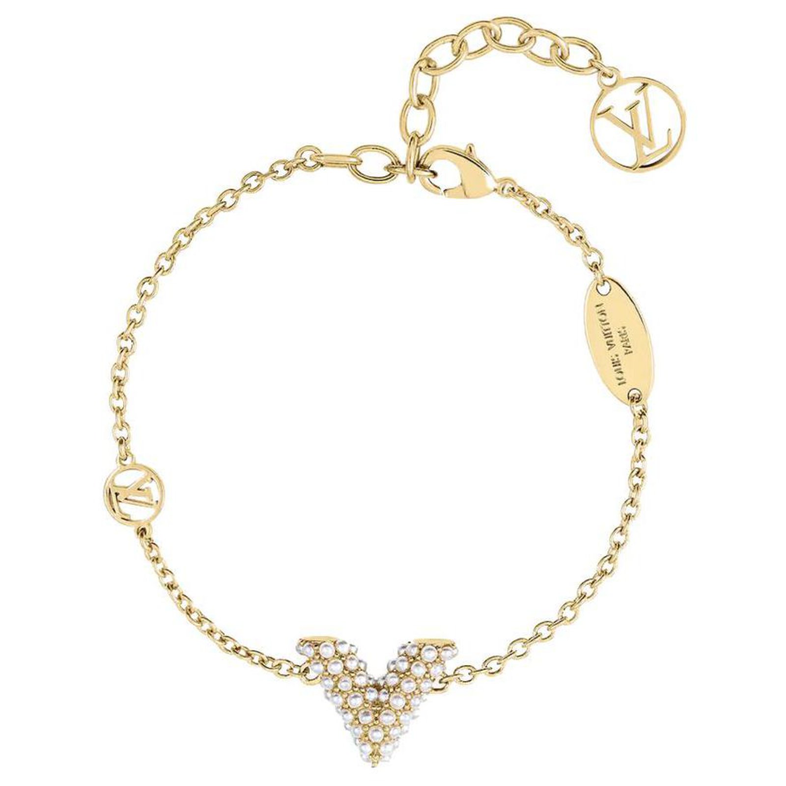 RARE! Louis Vuitton V Motif Gold Pearl Bracelet