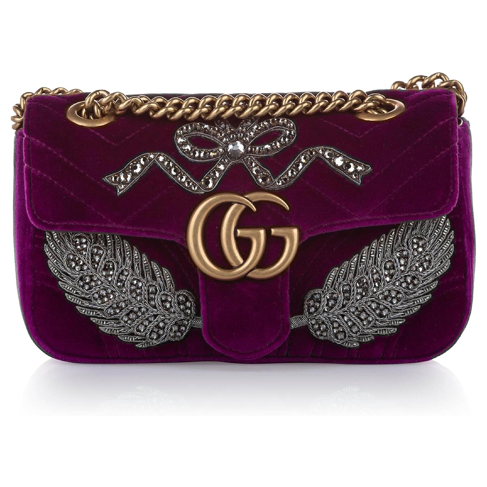 Bolso bandolera de terciopelo Gucci Mini GG Marmont Matelasse morado Plata  Púrpura Metal Paño ref.264569 - Joli Closet