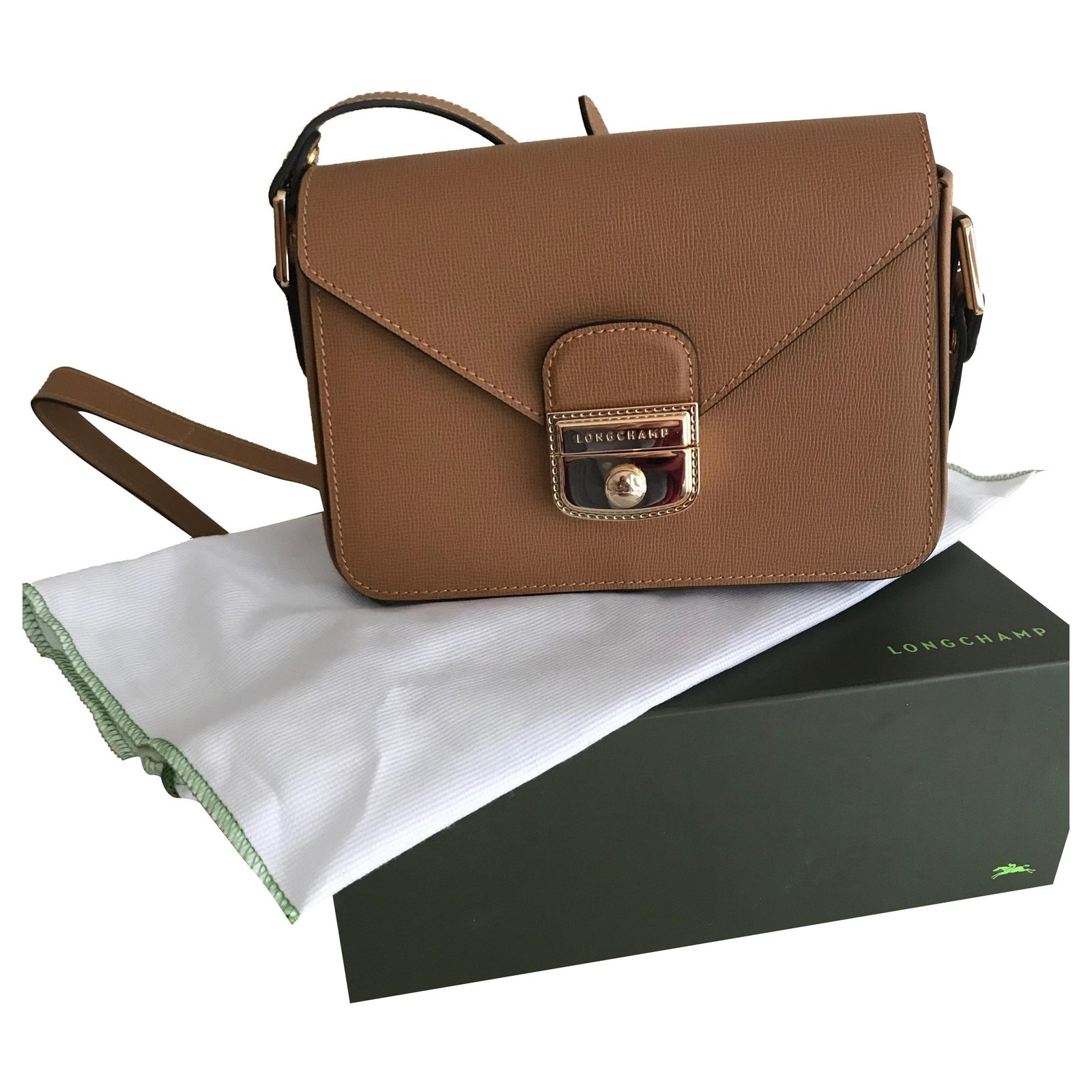 Longchamp New in its original box, pretty dark beige saffiano leather bag  ref.264756 - Joli Closet