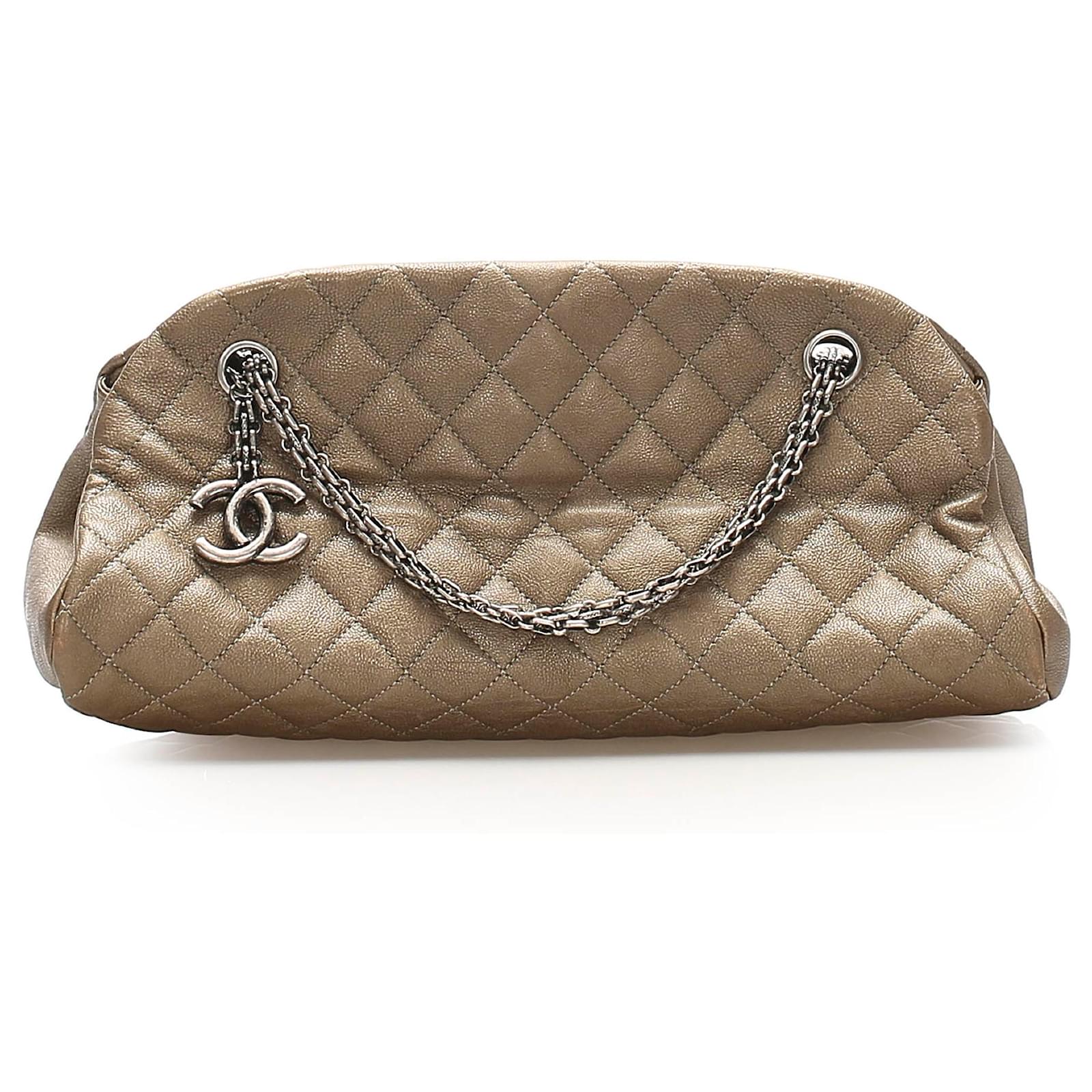 Chanel Brown Mademoiselle Leather Bowling Bag Bronze Pony-style