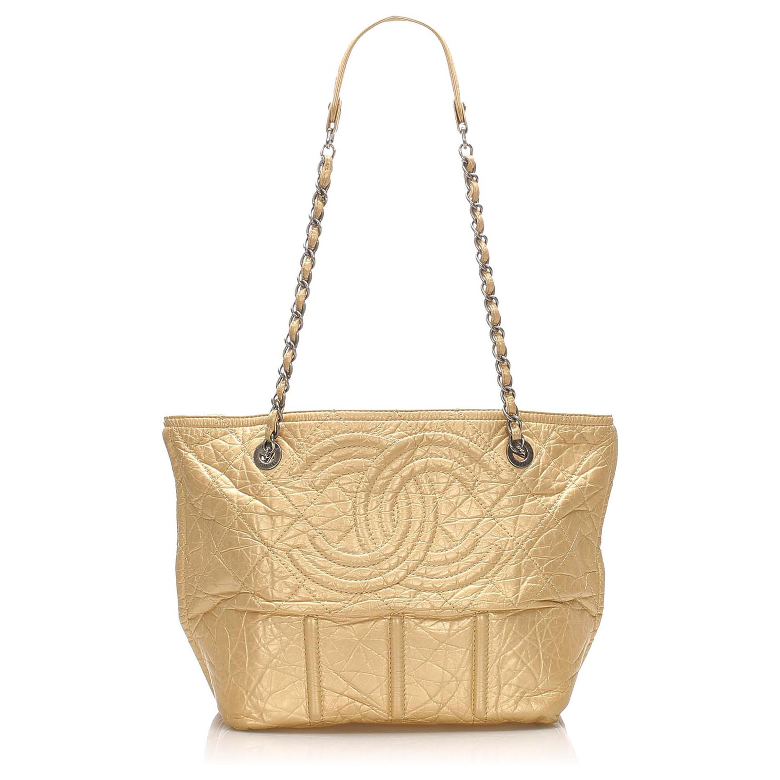 Chanel Gold CC Leather Tote Bag Golden Pony-style calfskin ref
