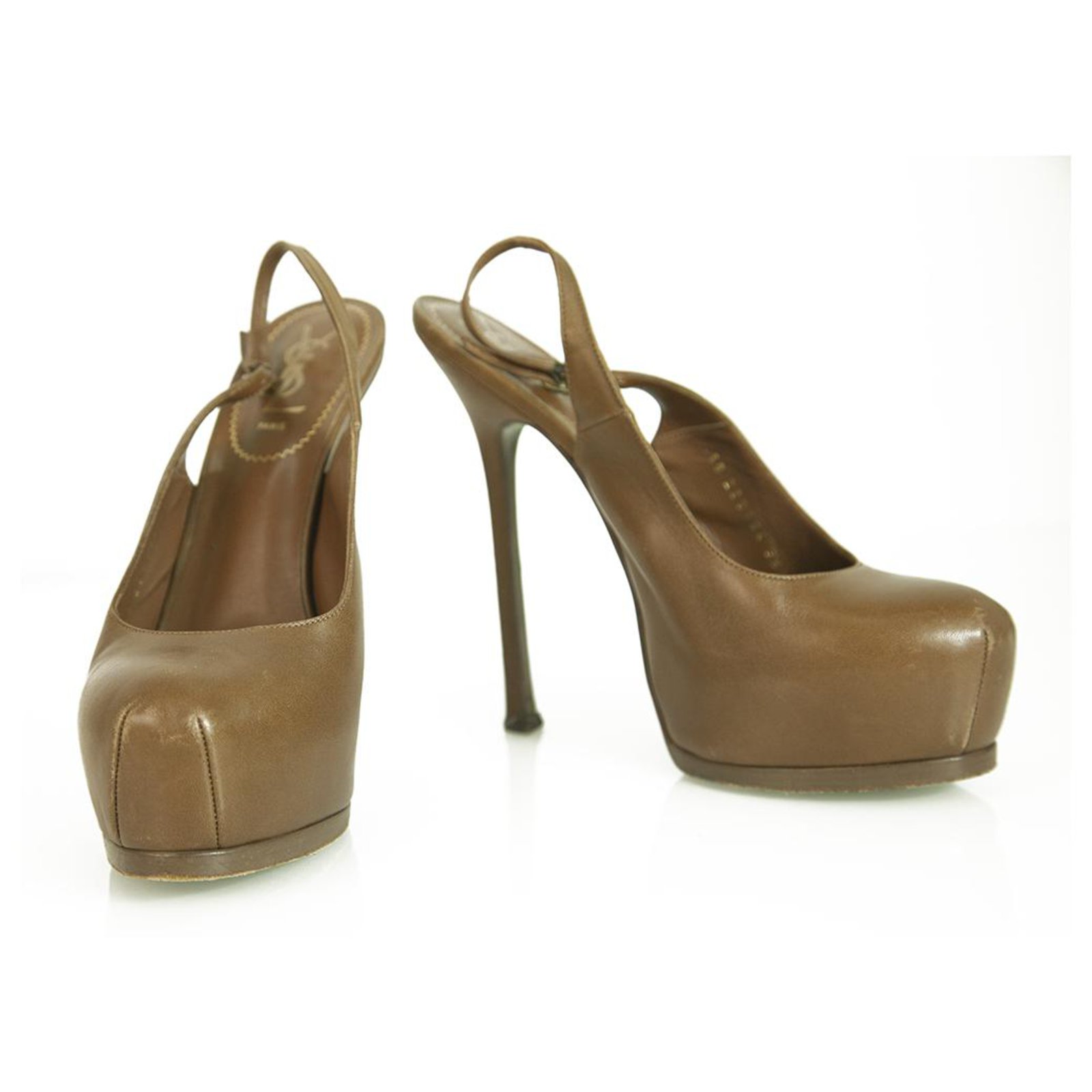 Yves Saint Laurent YSL Tribute TRIBTOO Tan Brown leather Slingback ...