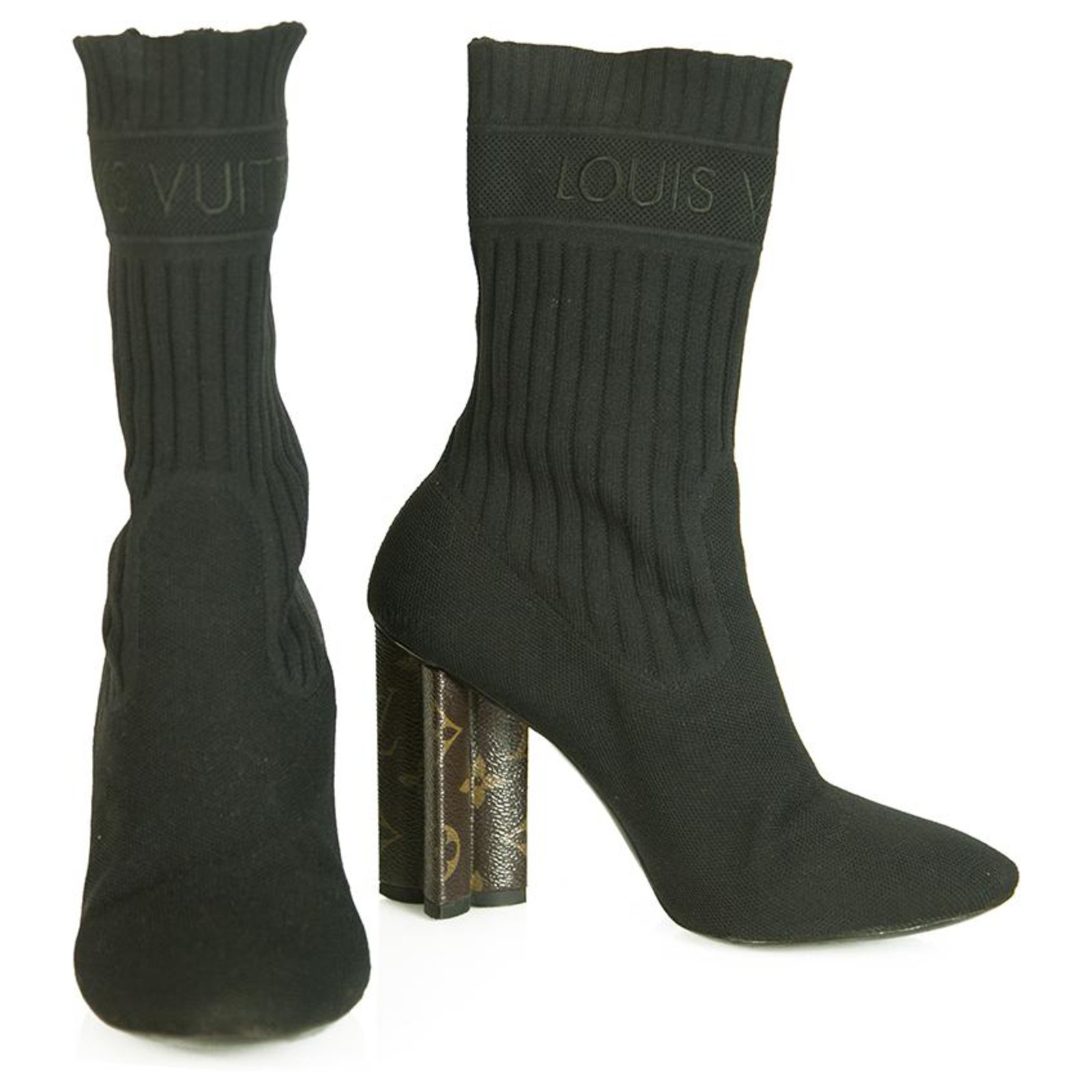 Louis Vuitton Black Elastic Fabric Silhouette Ankle Boot LV monogram heels  sz 38 Elastane ref.265371 - Joli Closet