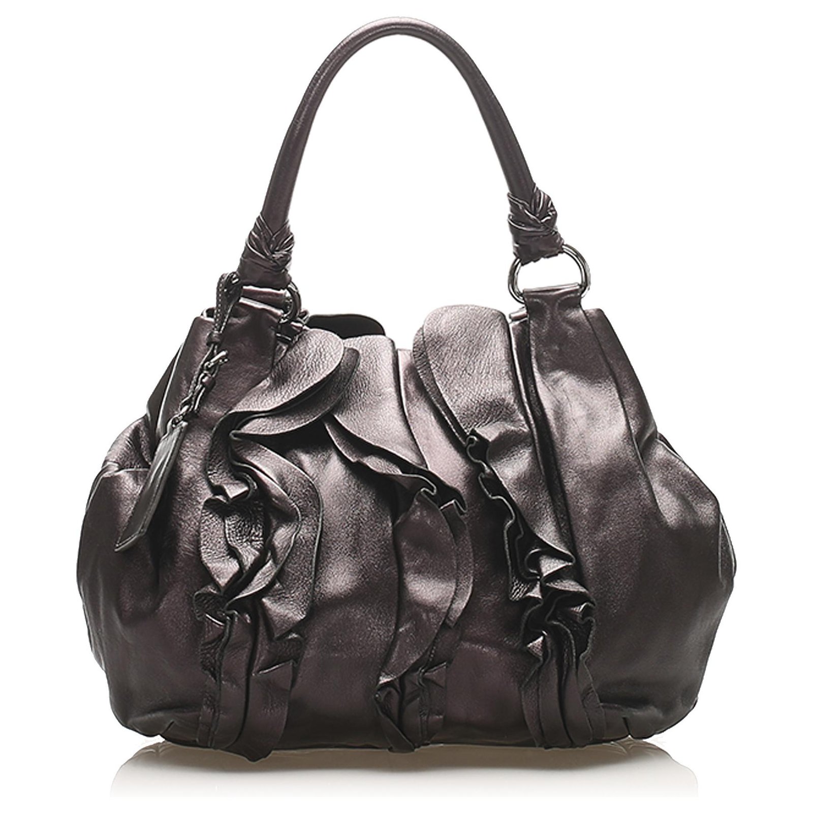 Prada Red Ruffled Leather Hobo Bag Dark red Pony-style calfskin ref ...