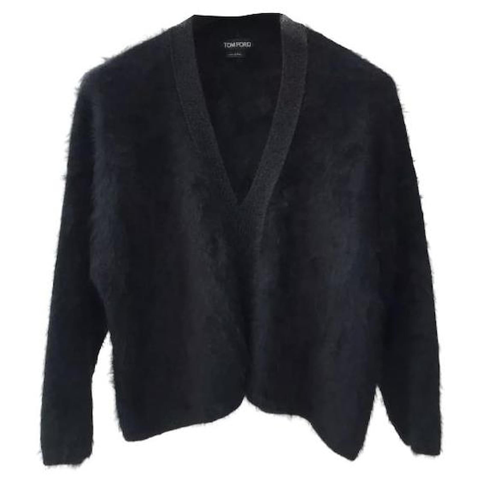 Tom Ford Black Angora Pullover mit V-Ausschnitt Schwarz ref