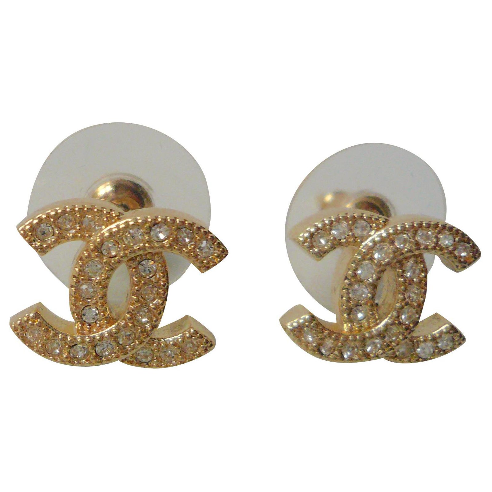 Chanel mini Earrings Gold CC Logo Rhinestone silver 03A