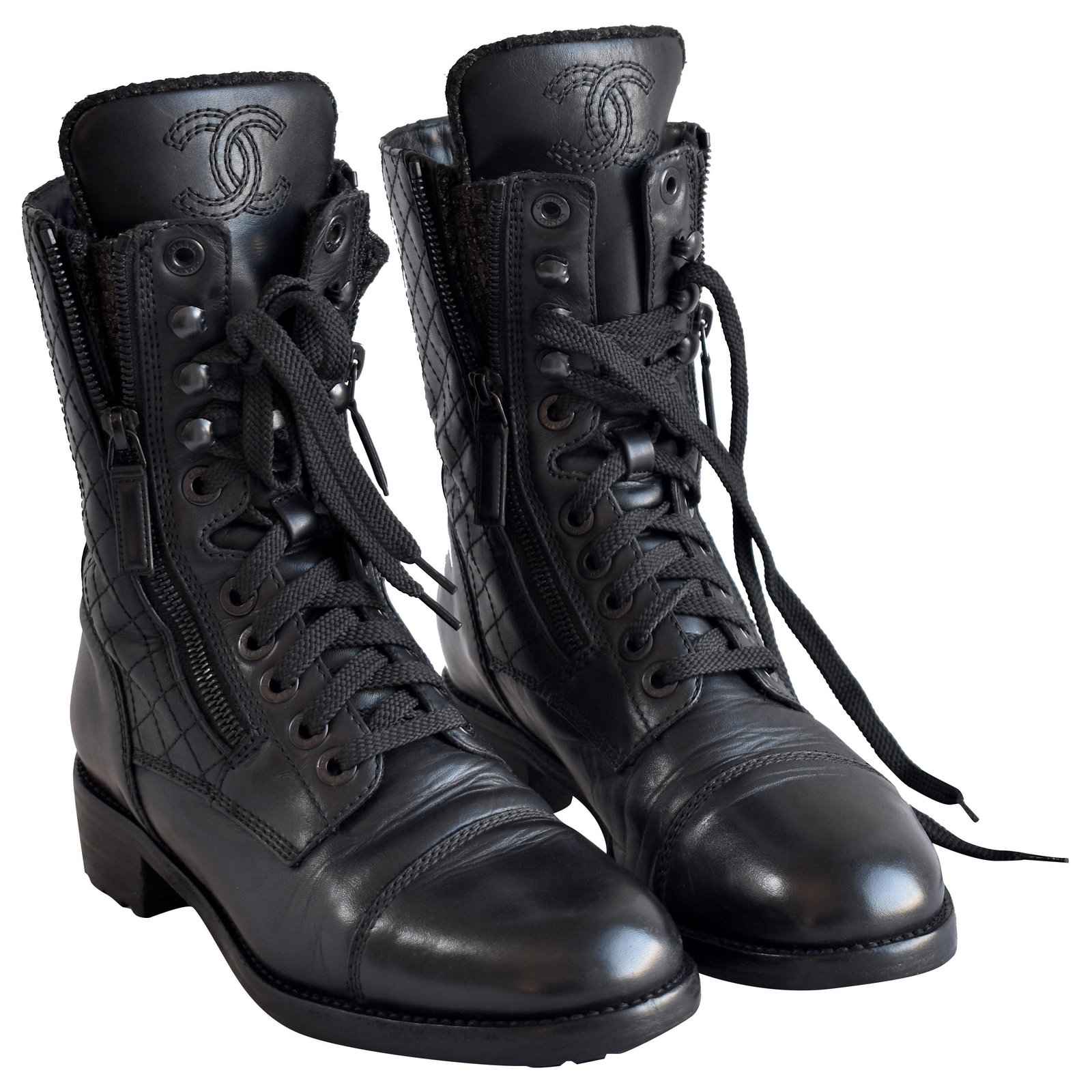 Chanel Iconic Combat Boots Black Leather  - Joli Closet