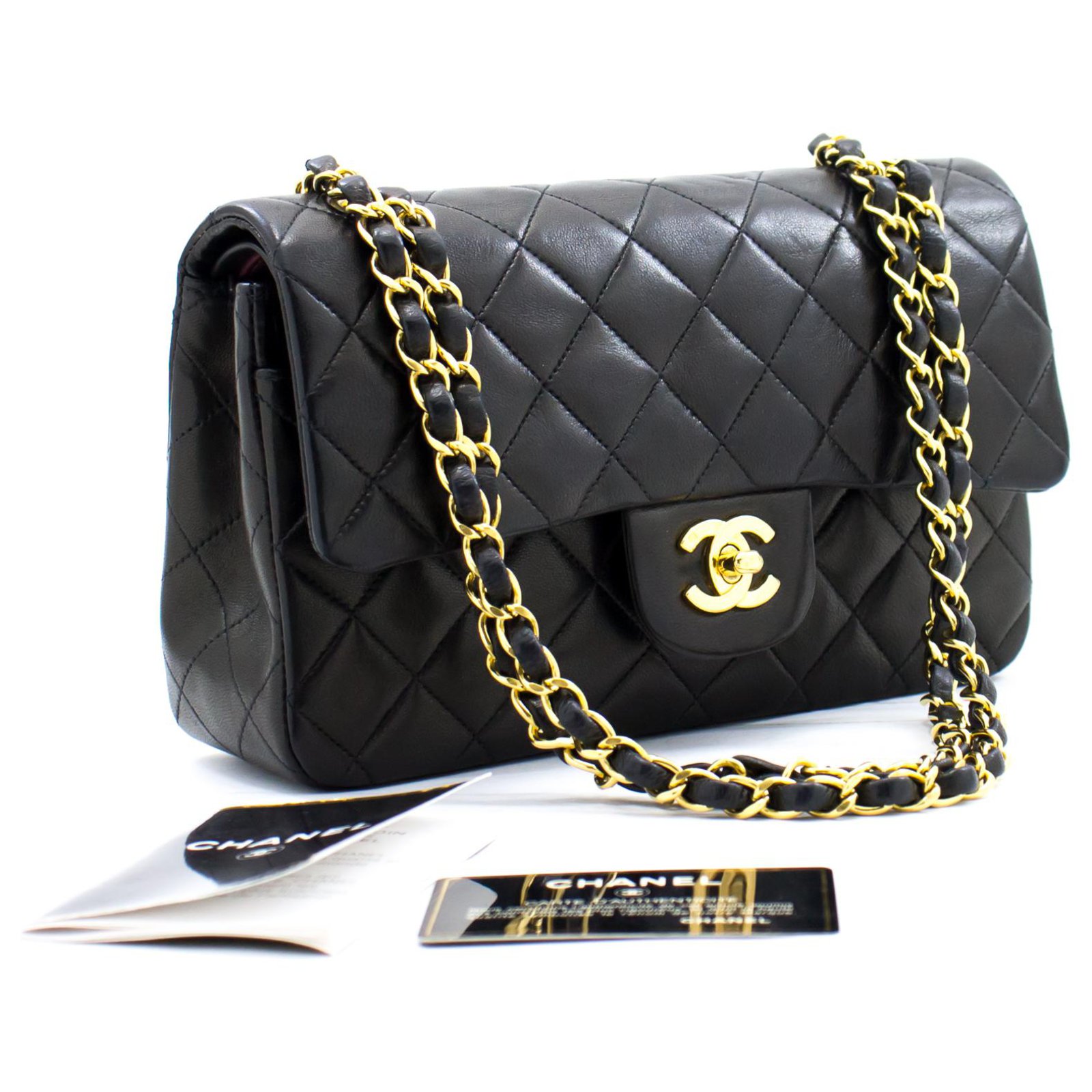 Chanel 2.55 lined flap 9 Chain Shoulder Bag Black Lambskin Leather  ref.265874 - Joli Closet