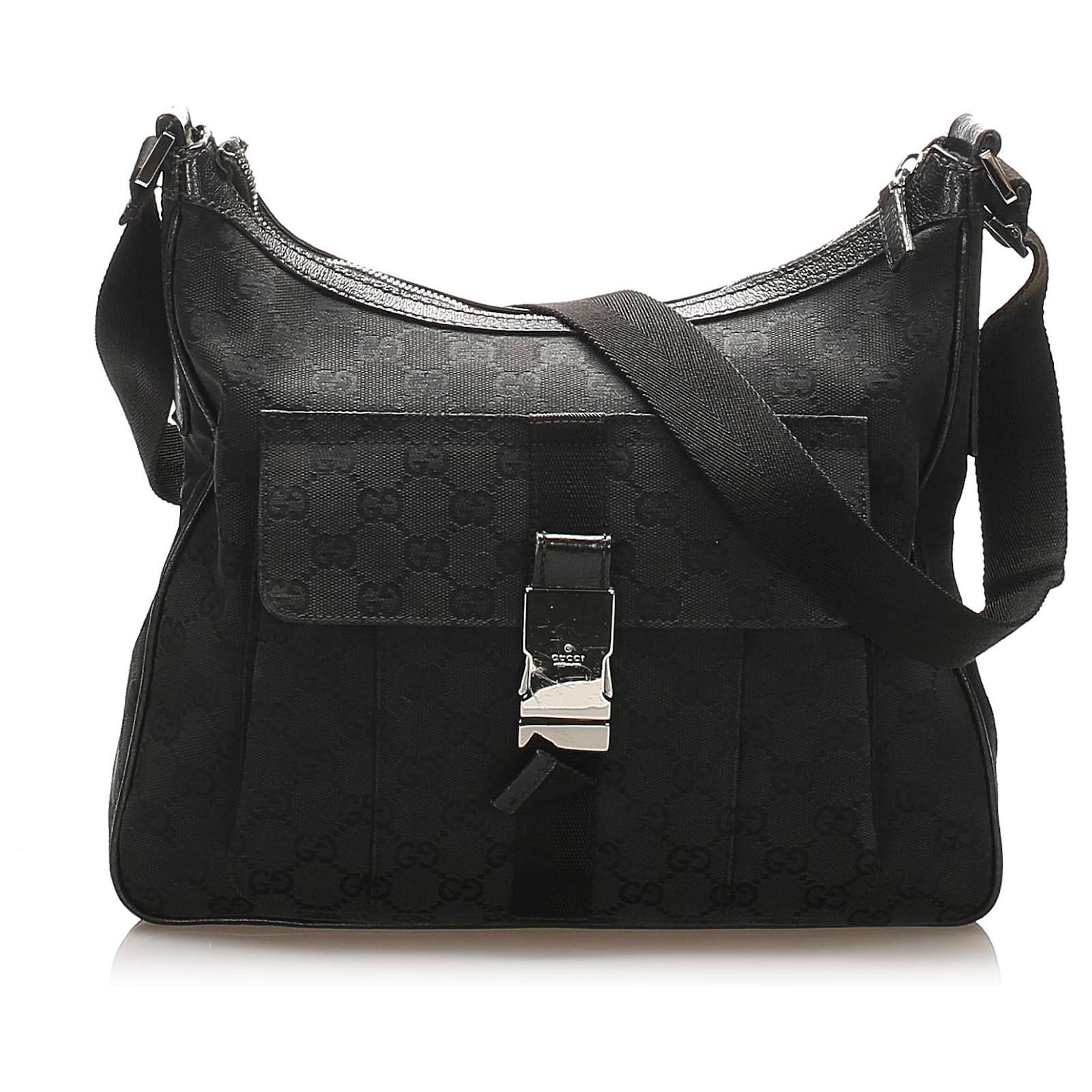 Gucci Black GG Canvas Crossbody Bag Leather Cloth Ponystyle calfskin