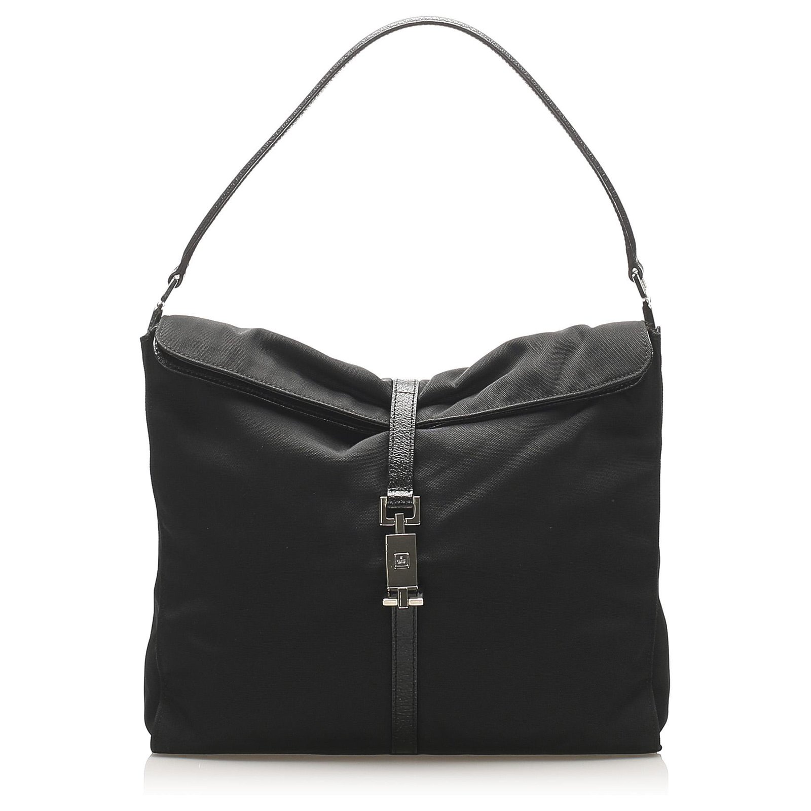 Gucci Black Jackie Nylon Shoulder Bag Leather Pony-style calfskin Cloth ...