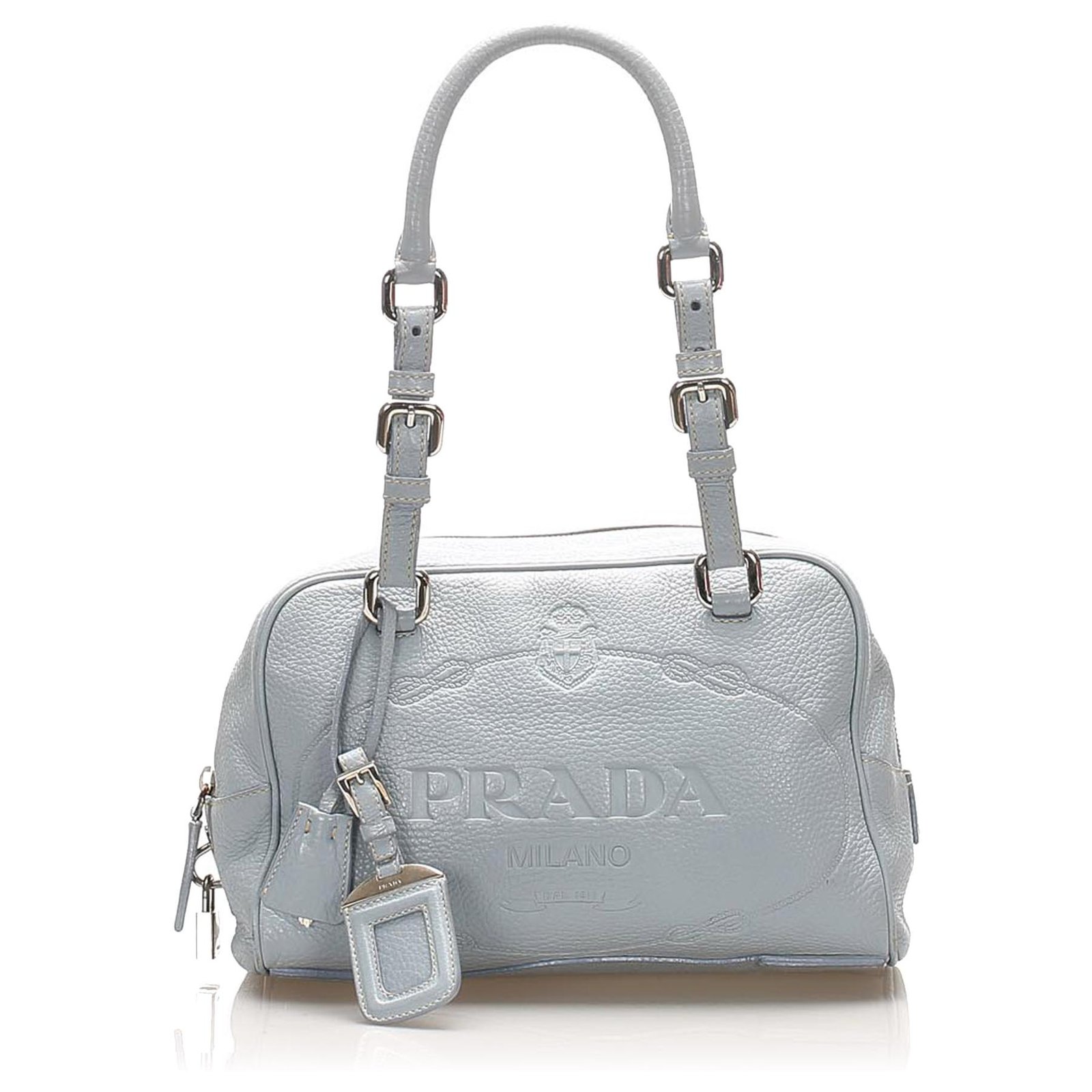 Prada Cream Vitello Daino Leather Zip Bowler Bag Prada