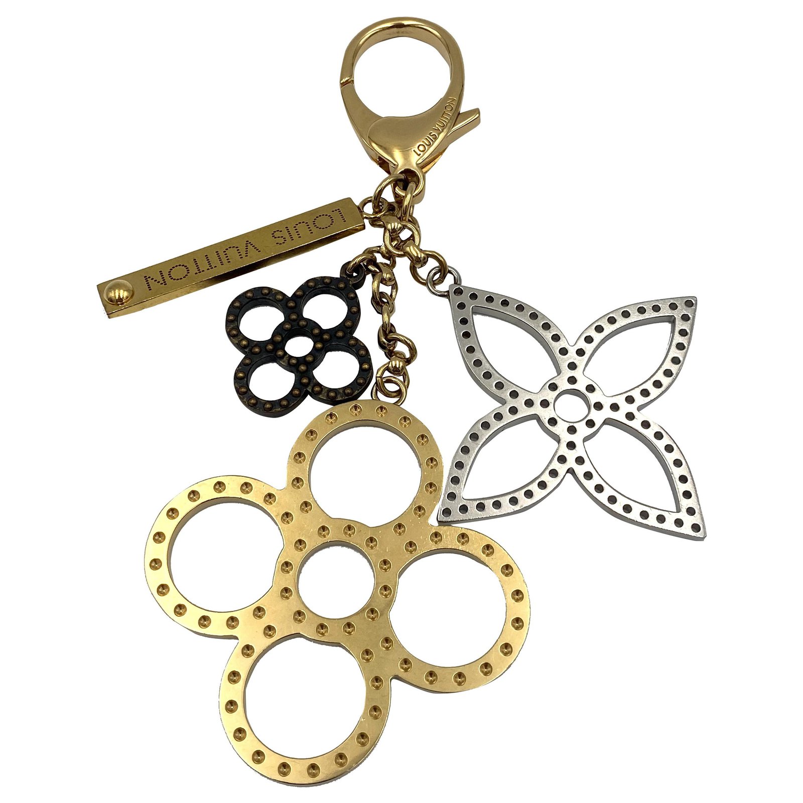 Louis Vuitton LV charm keychain for bag monogram flowers Silvery Golden  Metal ref.266246 - Joli Closet