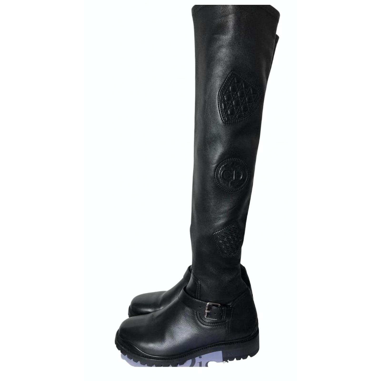 Christian Dior Botas altas de muslo Negro Cuero ref.266593 - Joli Closet