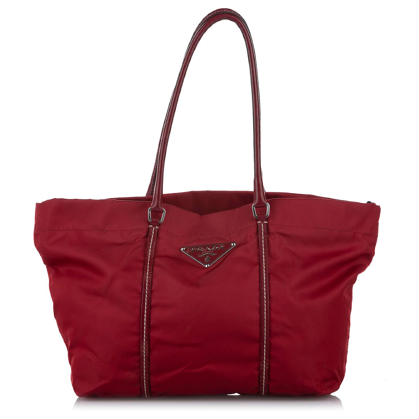 Prada Red Tessuto Tote Bag Leather Pony-style calfskin Nylon