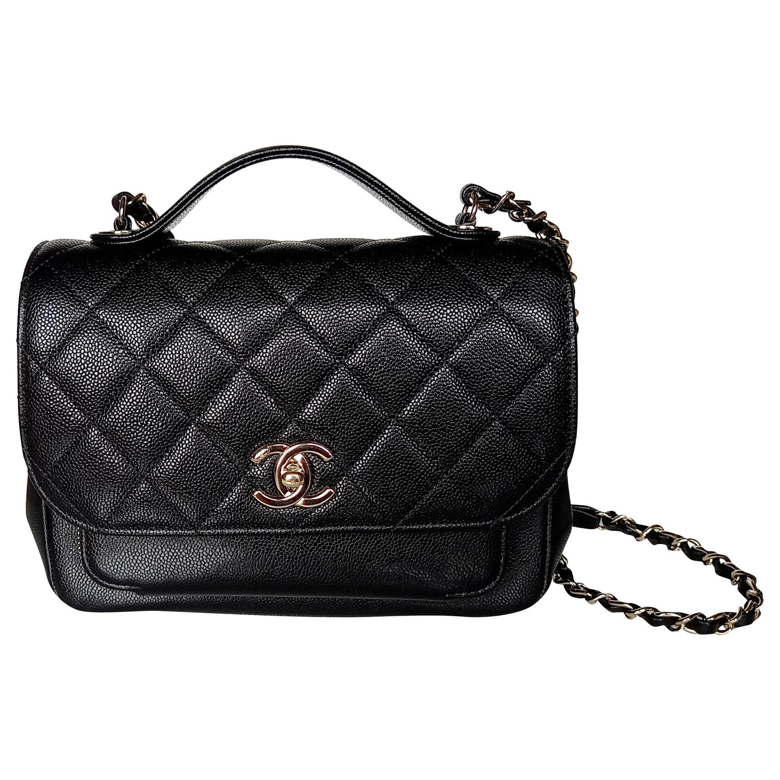 Timeless Chanel Small flap bag with handle Black Leather ref
