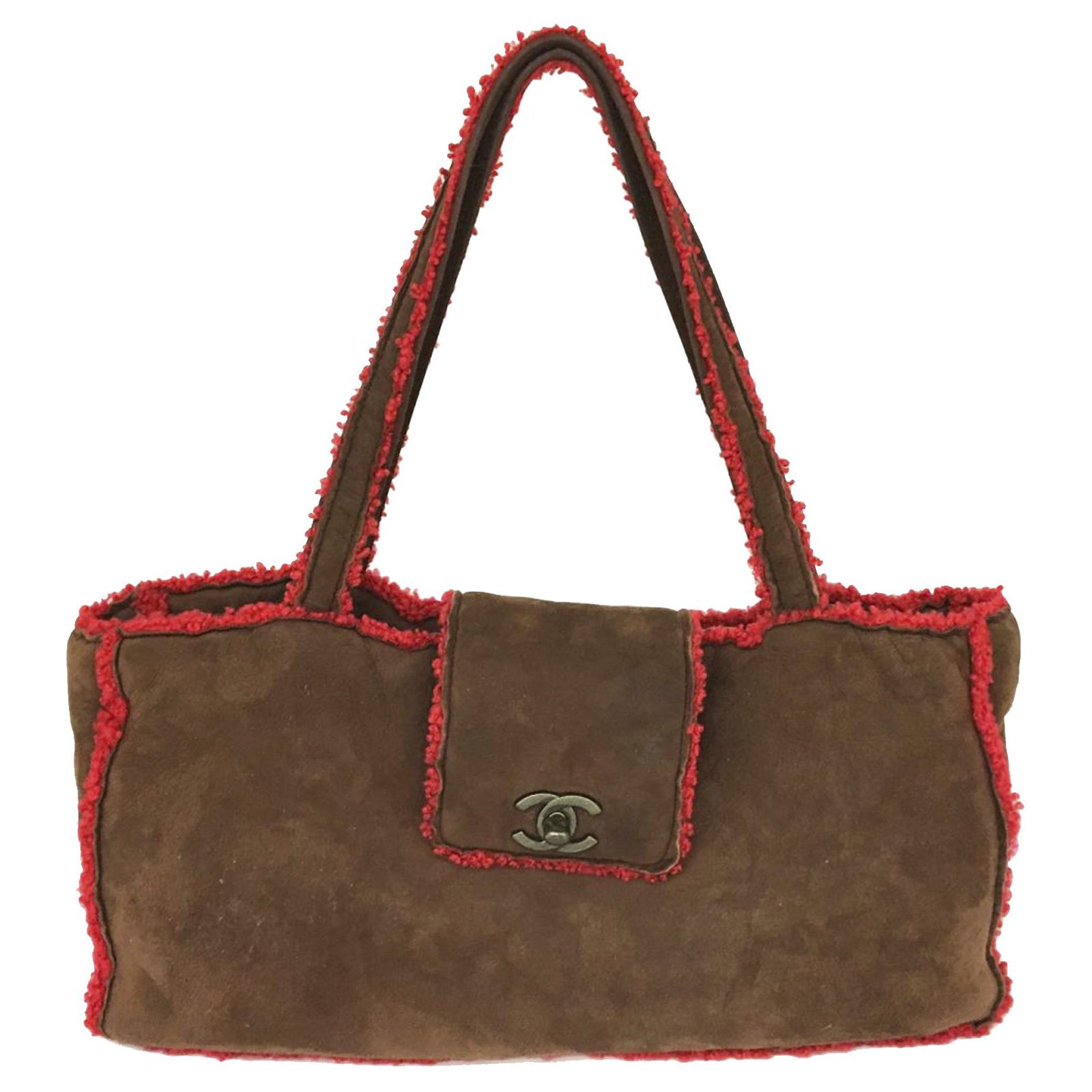 Chanel Brown CC Suede Shoulder Bag Red Dark brown Leather Fur ref.268242 -  Joli Closet