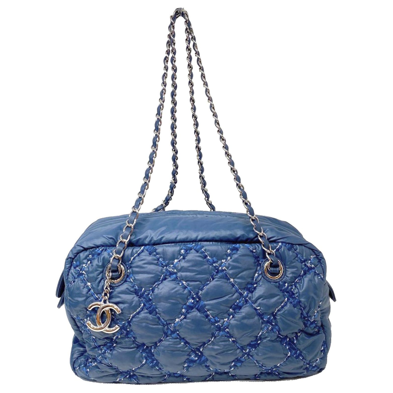 CHANEL, Bags, Chanel Blue Tweed On Stitch Shoulder Bag