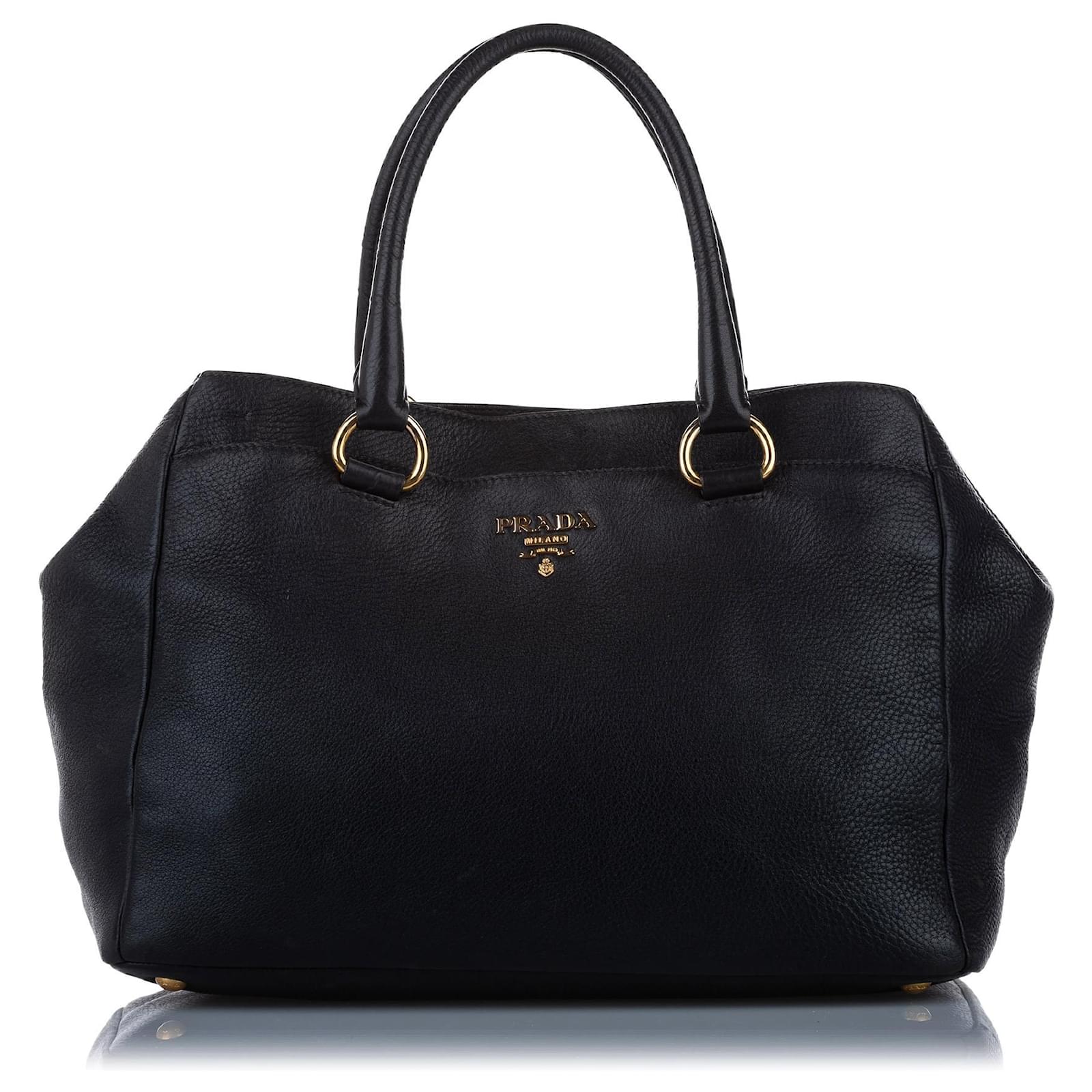 Prada Black Vitello Daino Leather Tote Bag Pony-style calfskin ref.268339 -  Joli Closet