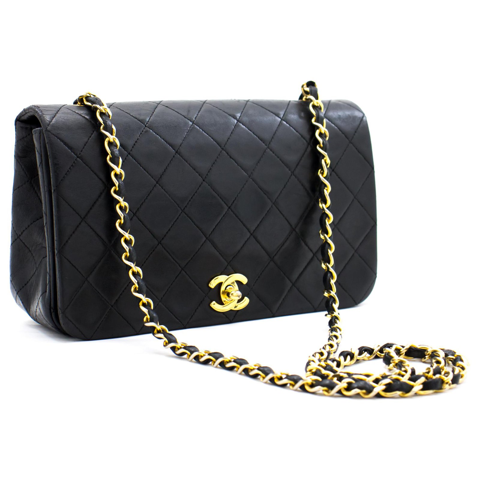 CHANEL Full Flap Chain Shoulder Bag Crossbody Black Quilted Lamb Leather  ref.268712 - Joli Closet