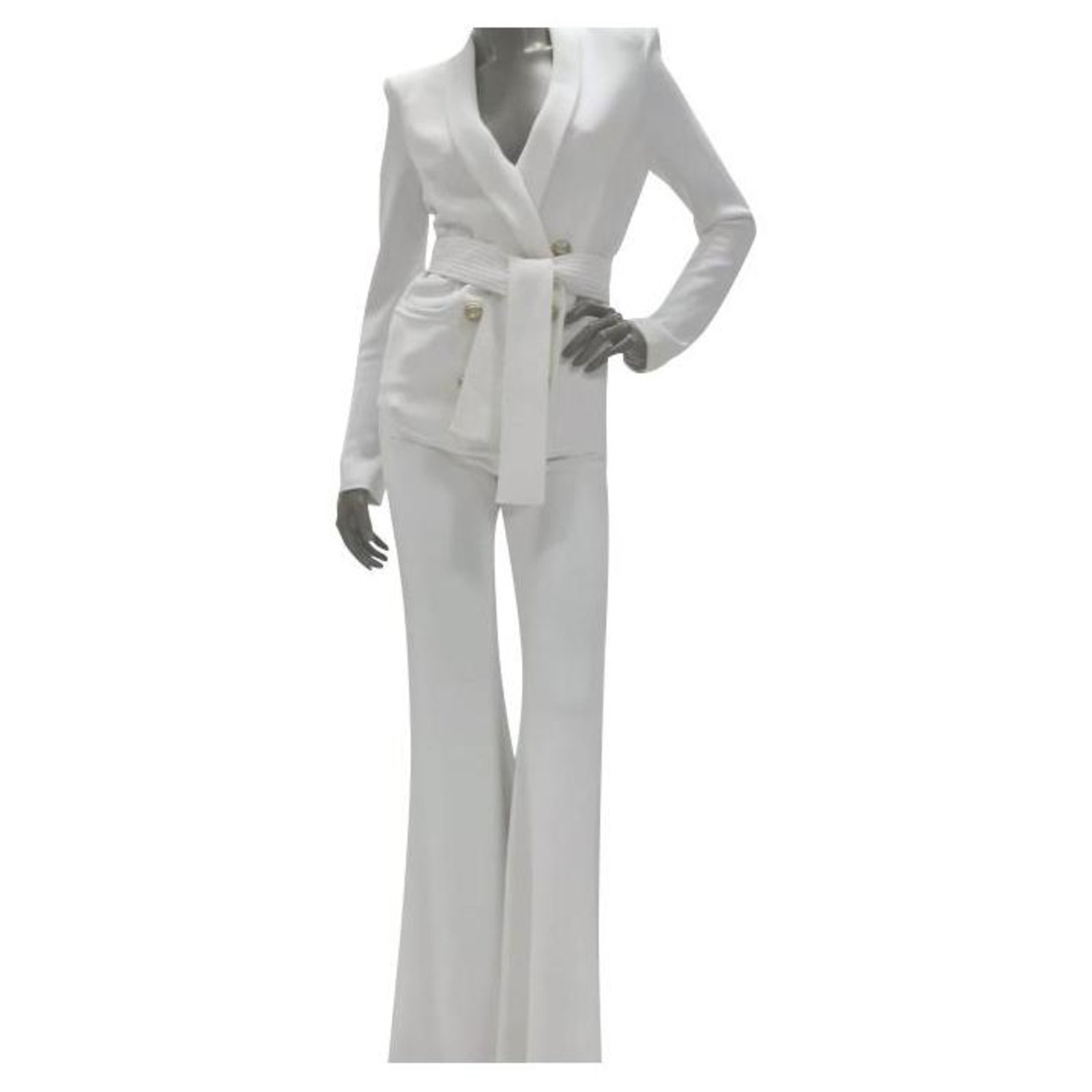 Balmain White Viscose Pants Suit Sz.36 ref.268815 Joli Closet