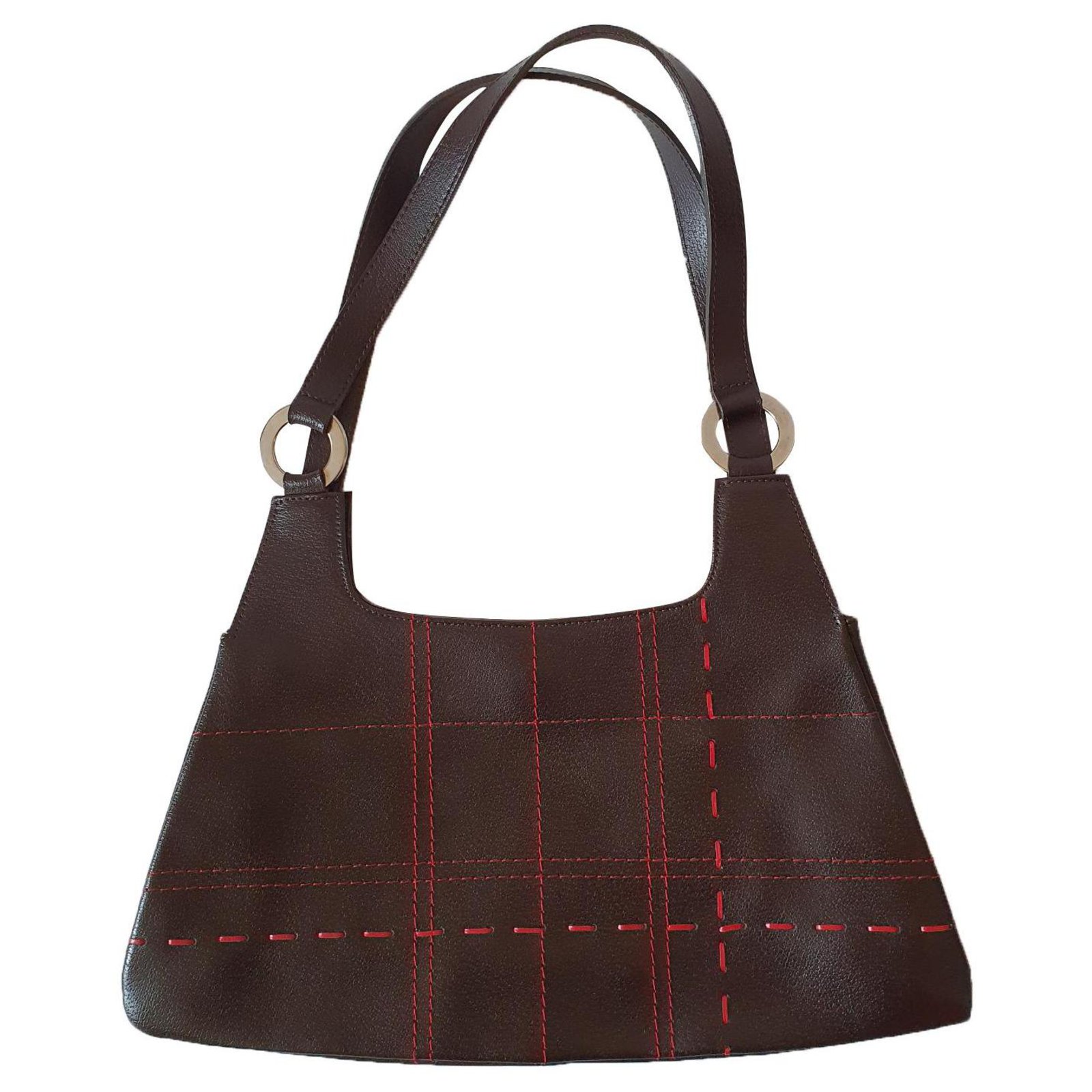 Pennyblack bag (MAX MARA) in brown leather with red stitching Dark brown  ref.269018 - Joli Closet