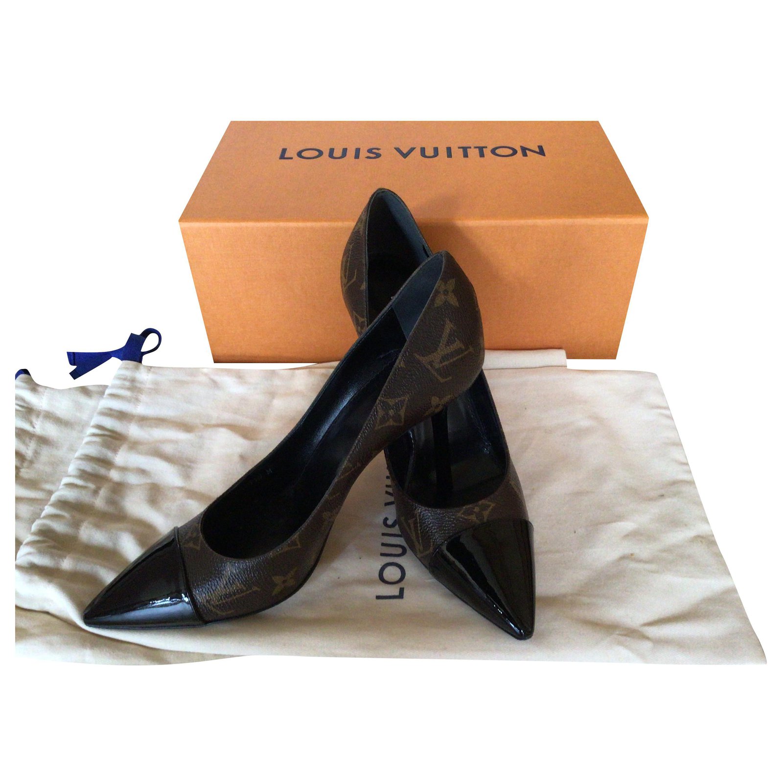 Louis Vuitton Pumps chérie Brown Black Leather ref.269140 - Joli