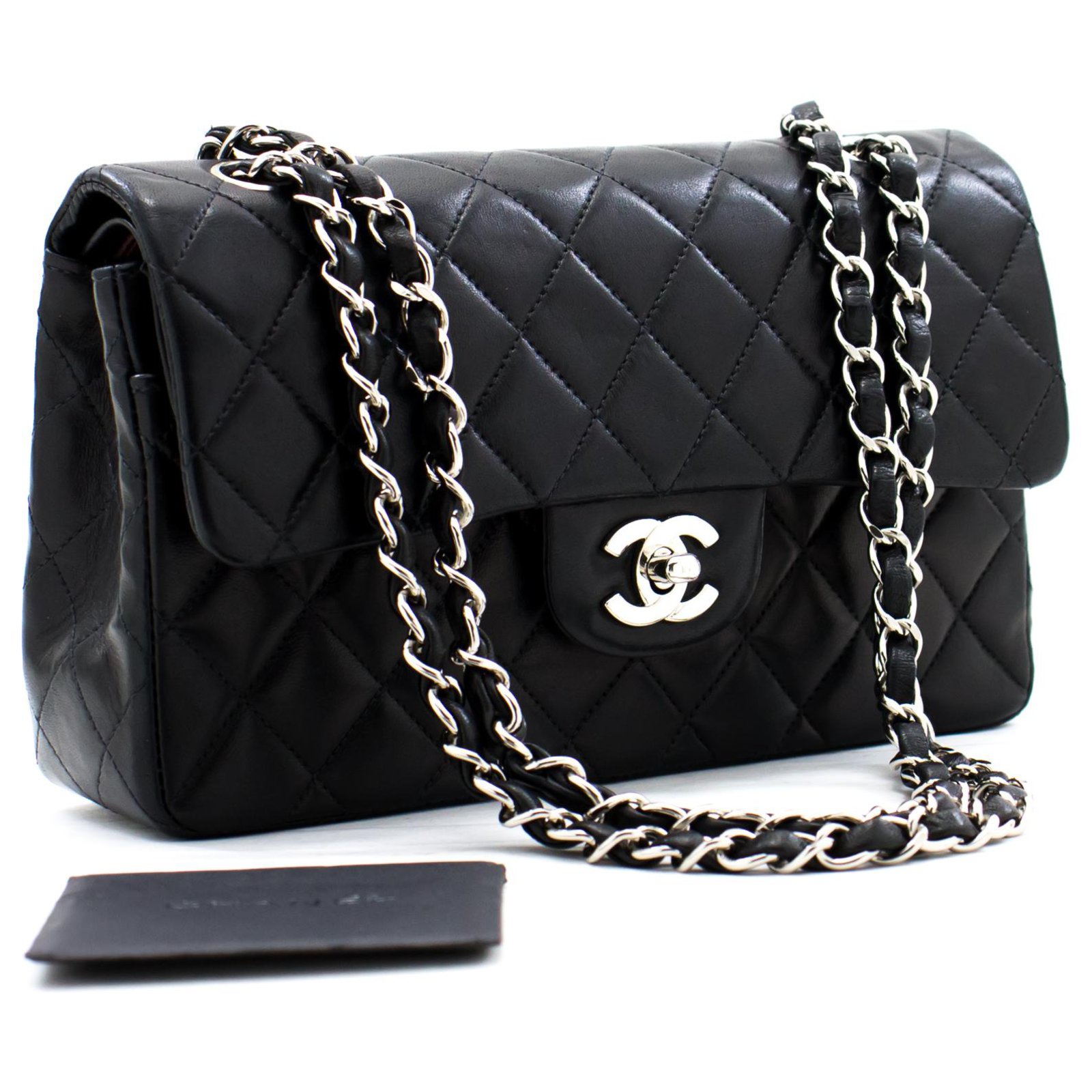 Chanel 2.55 lined flap Silver Chain Shoulder Black Leather ref.269503 - Joli Closet