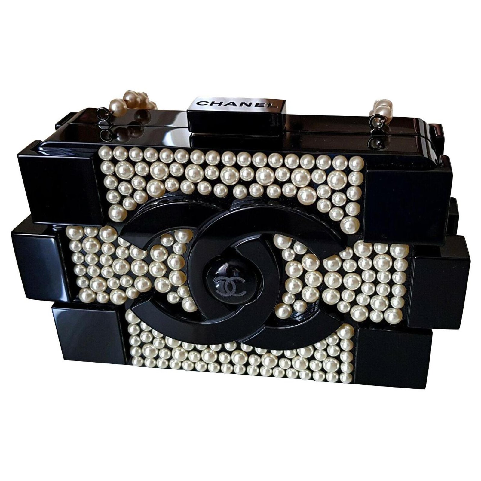 Chanel Runway White Pearl and Black Lego Clutch