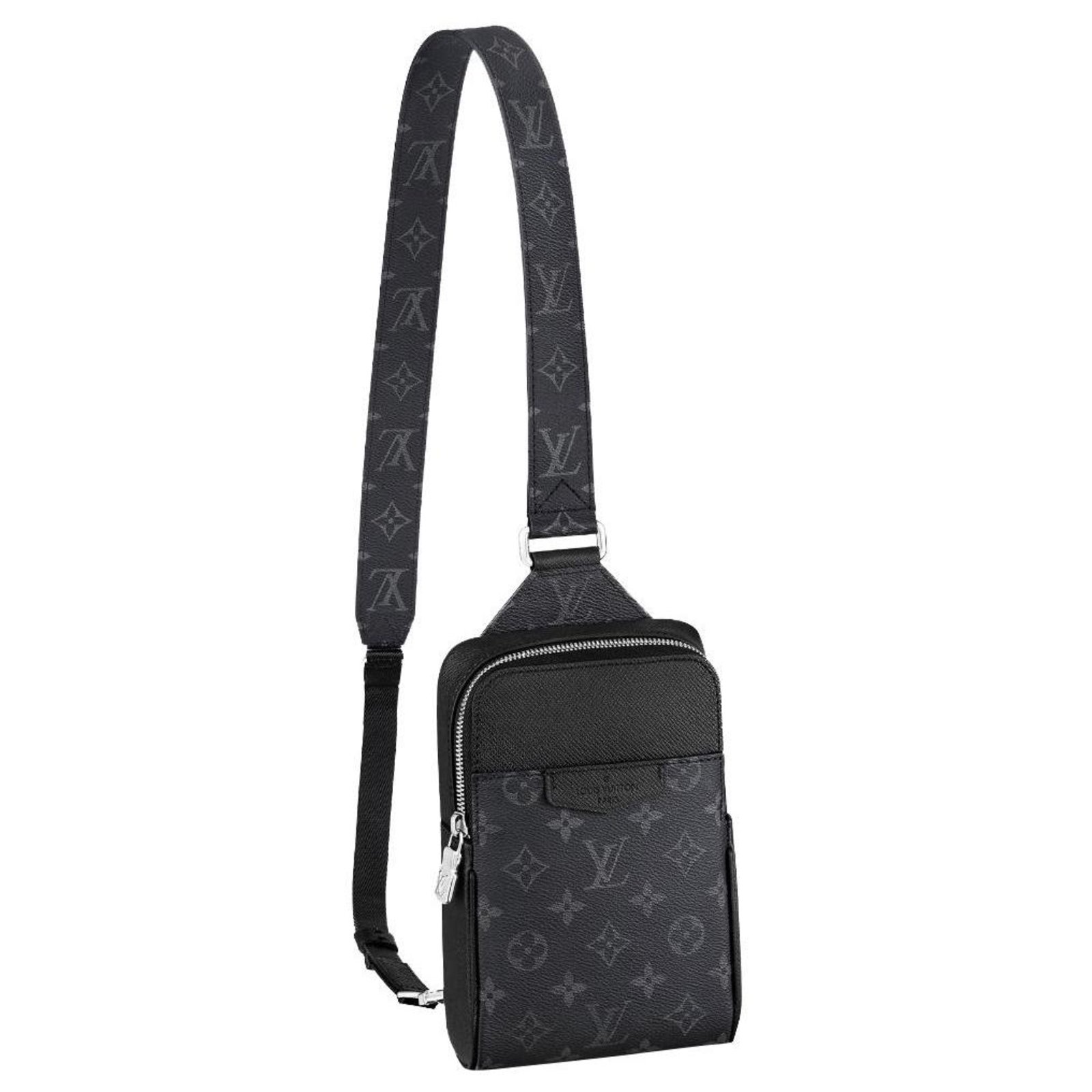 Sling Shoulder Louis Vuitton Black Leather Bag Men pattern LV