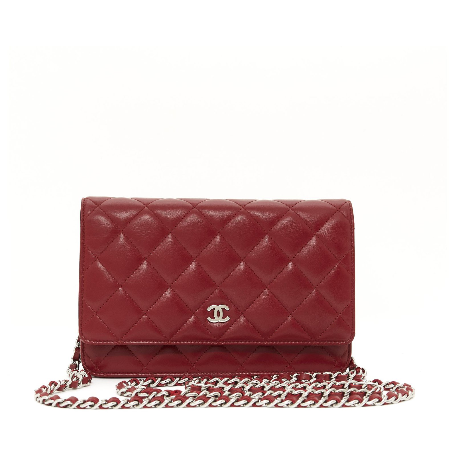 Chanel WALLET ON CHAIN WOC RED SILVER Silver hardware Leather
