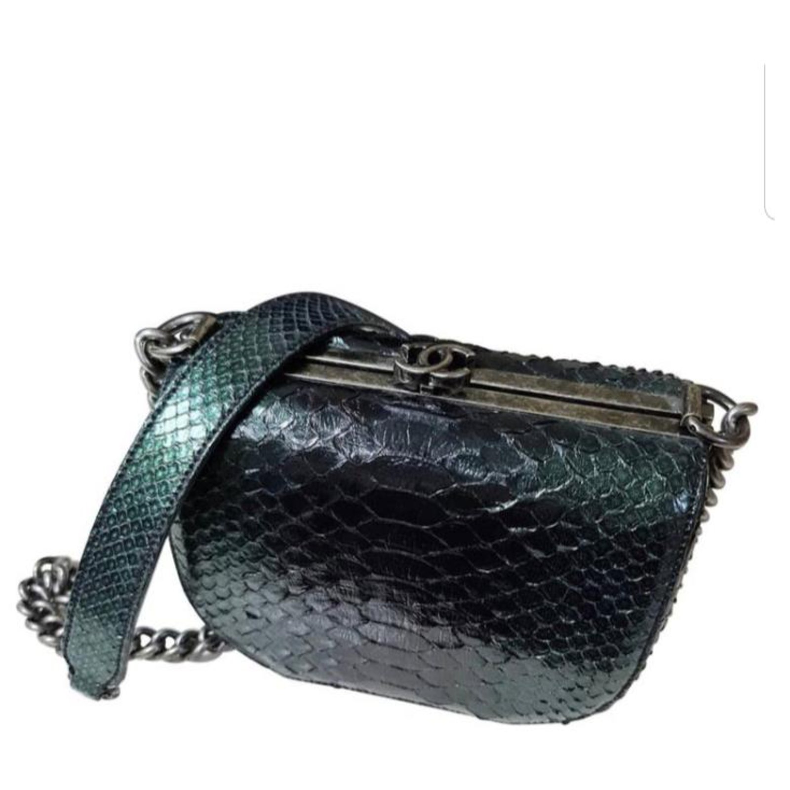 Rent Buy CHANEL Python Double Flap Bag Silver  MY WARDROBE HQ