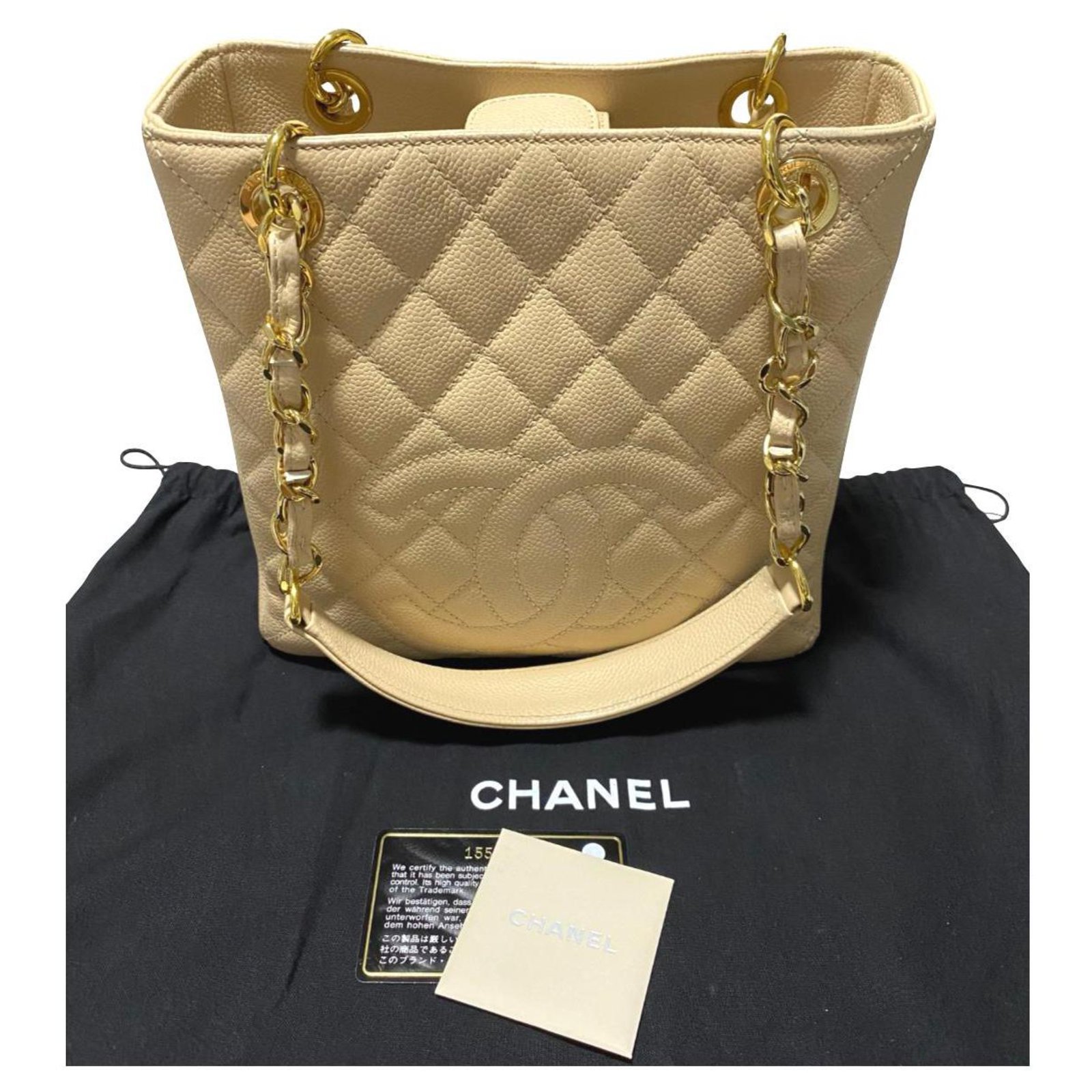 Timeless Chanel PST Petite shopping Tote bag Beige Leather ref