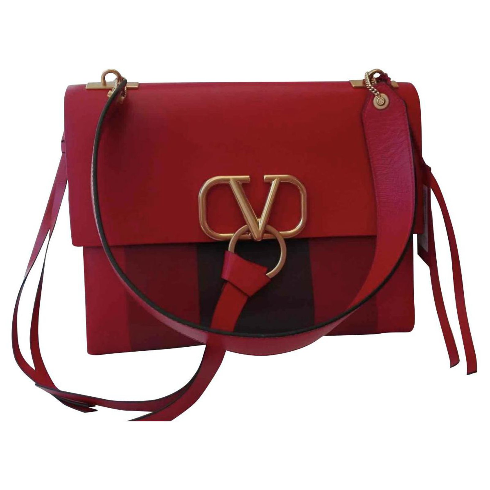 Valentino Garavani VRING Medium leather shoulder bag black red