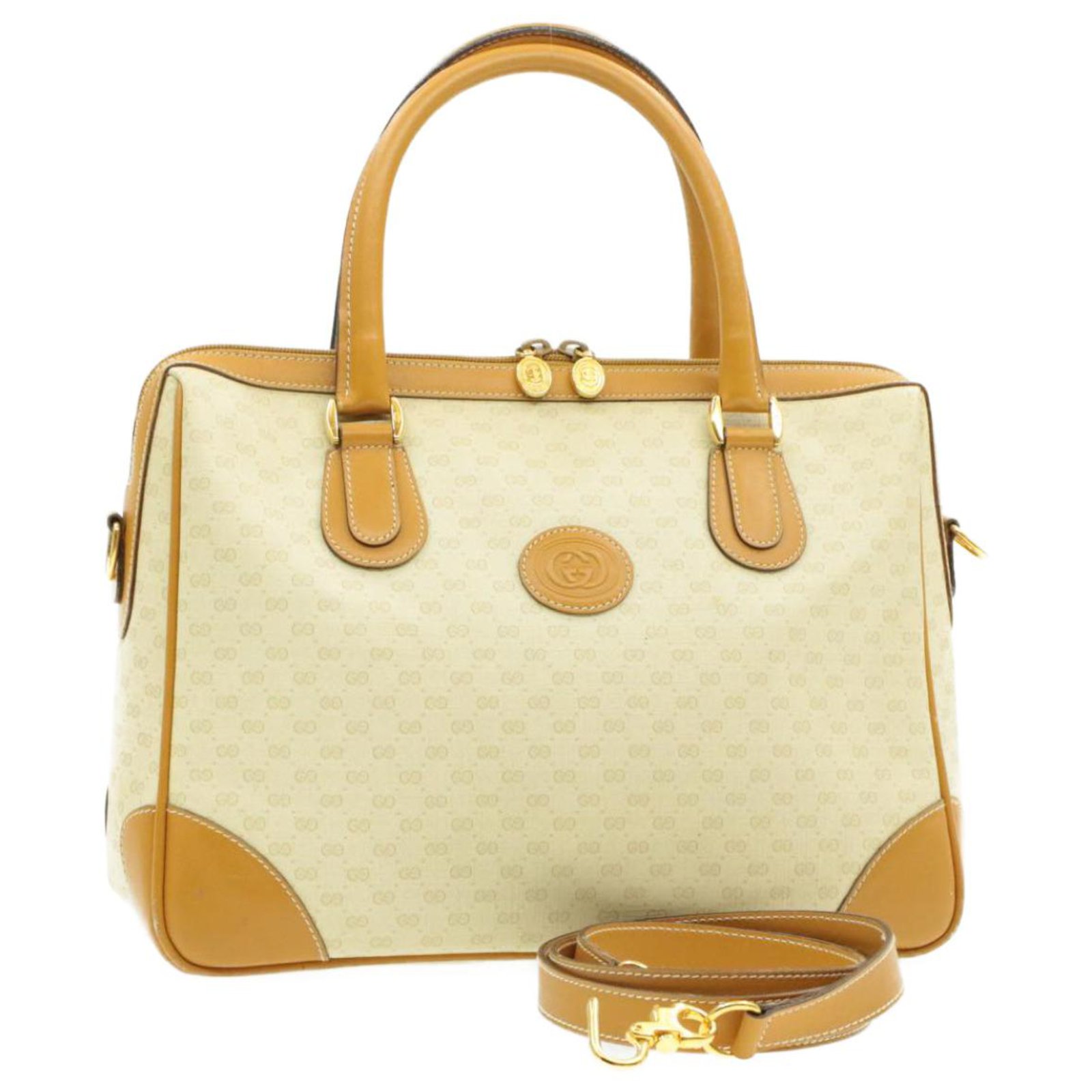 GUCCI Micro Small GG Canvas PVC Leather 2Way Hand Bag Beige Auth