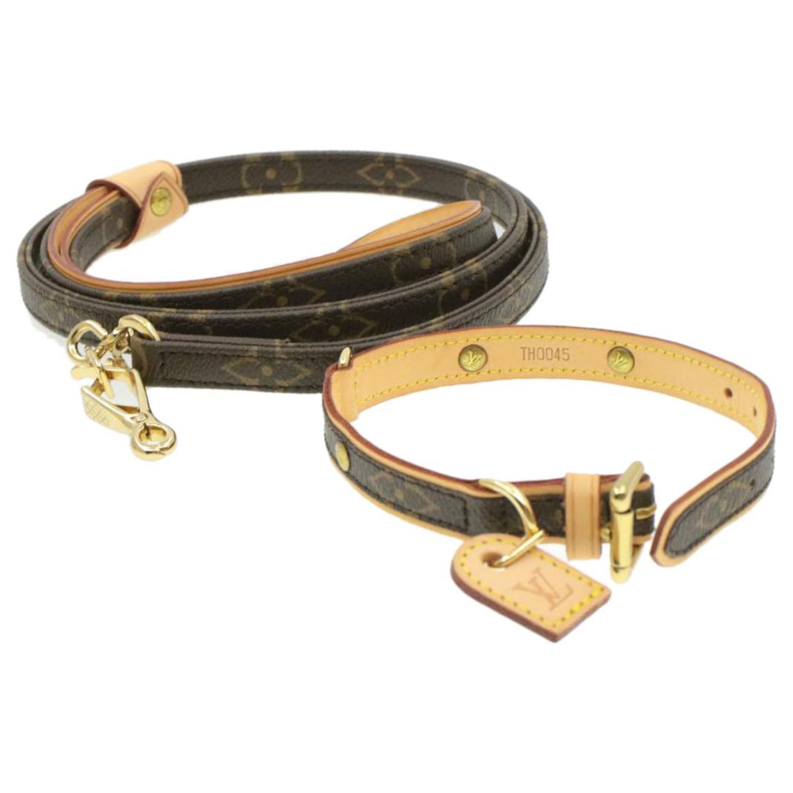 LOUIS VUITTON Collier Baxter MM Dog Collar SL0929 & Leash Set
