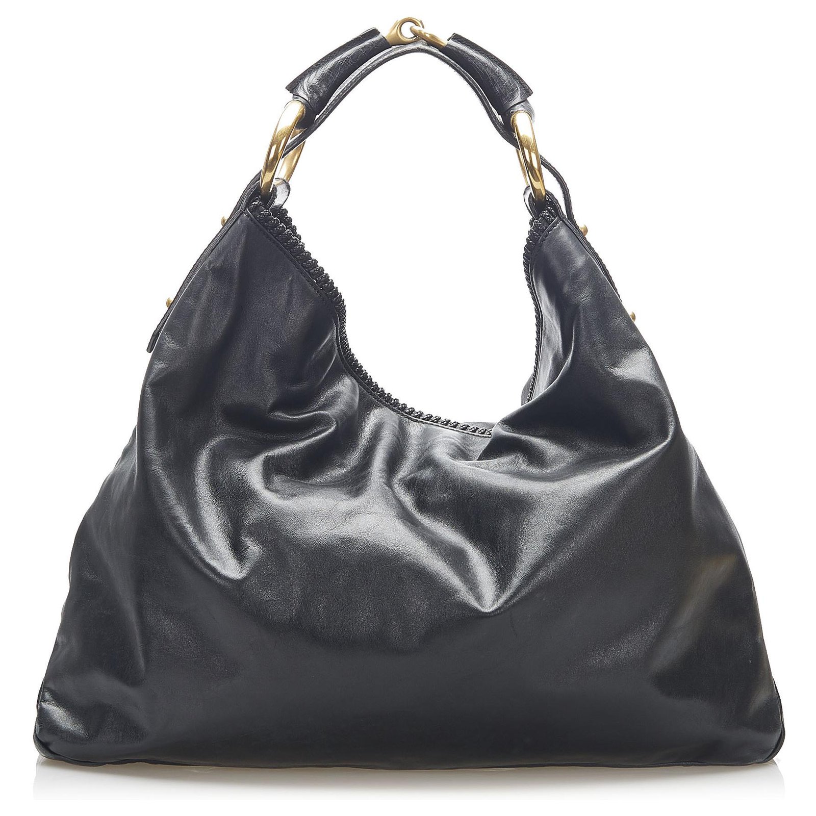 Gucci Black Horsebit Hobo Leather Shoulder Bag Pony-style calfskin ref ...